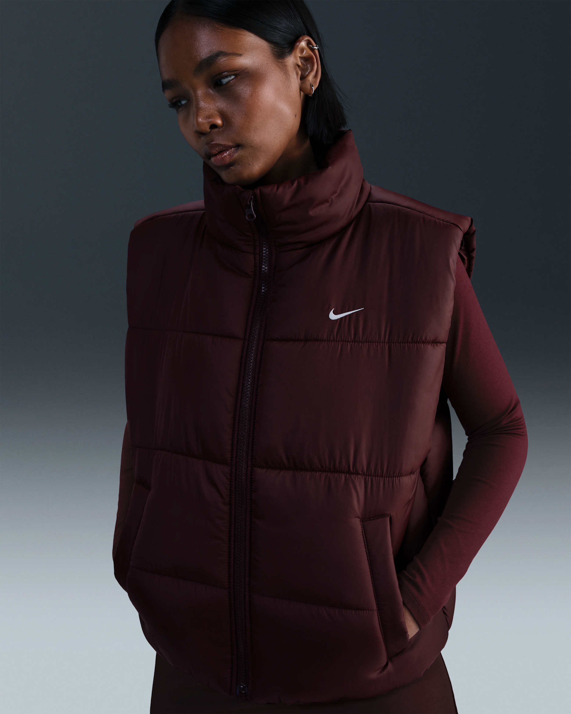 Nike Sportswear Classic Puffer Women's Therma-FIT Loose Vest - Burgundy Crush/White
