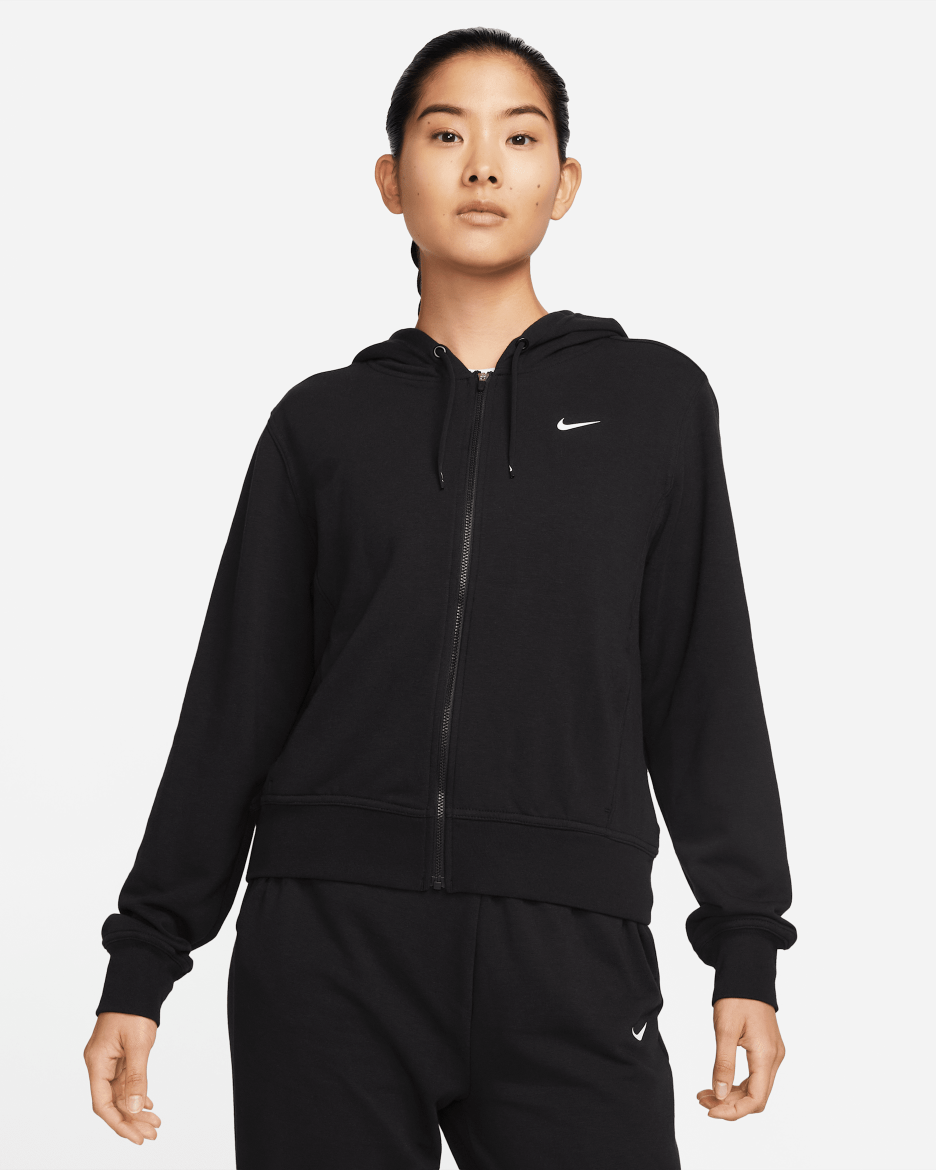 Nike Dri-FIT One Women's Full-Zip French Terry Hoodie - Black/White
