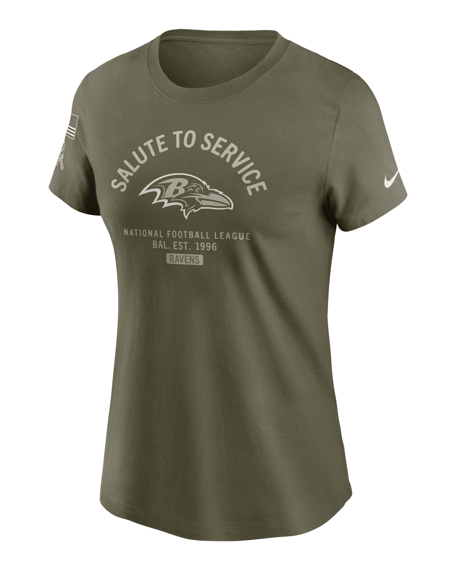 Baltimore Ravens Salute to Service Sideline Women's Nike NFL T-Shirt - Olive