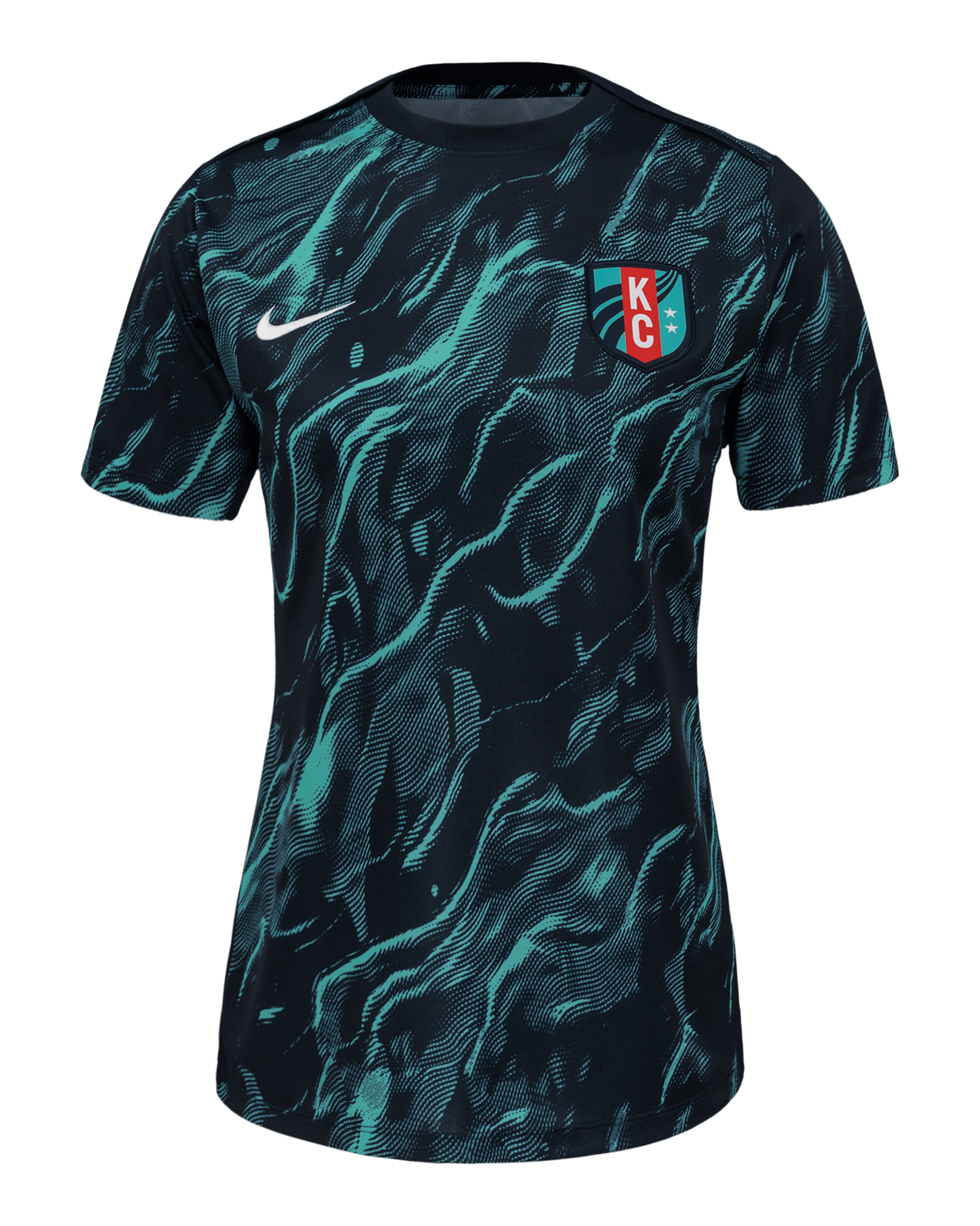 KC Current 2025 Women's Nike NWSL Short-Sleeve Pre-Match Top - Hyper Turquoise/Dark Obsidian