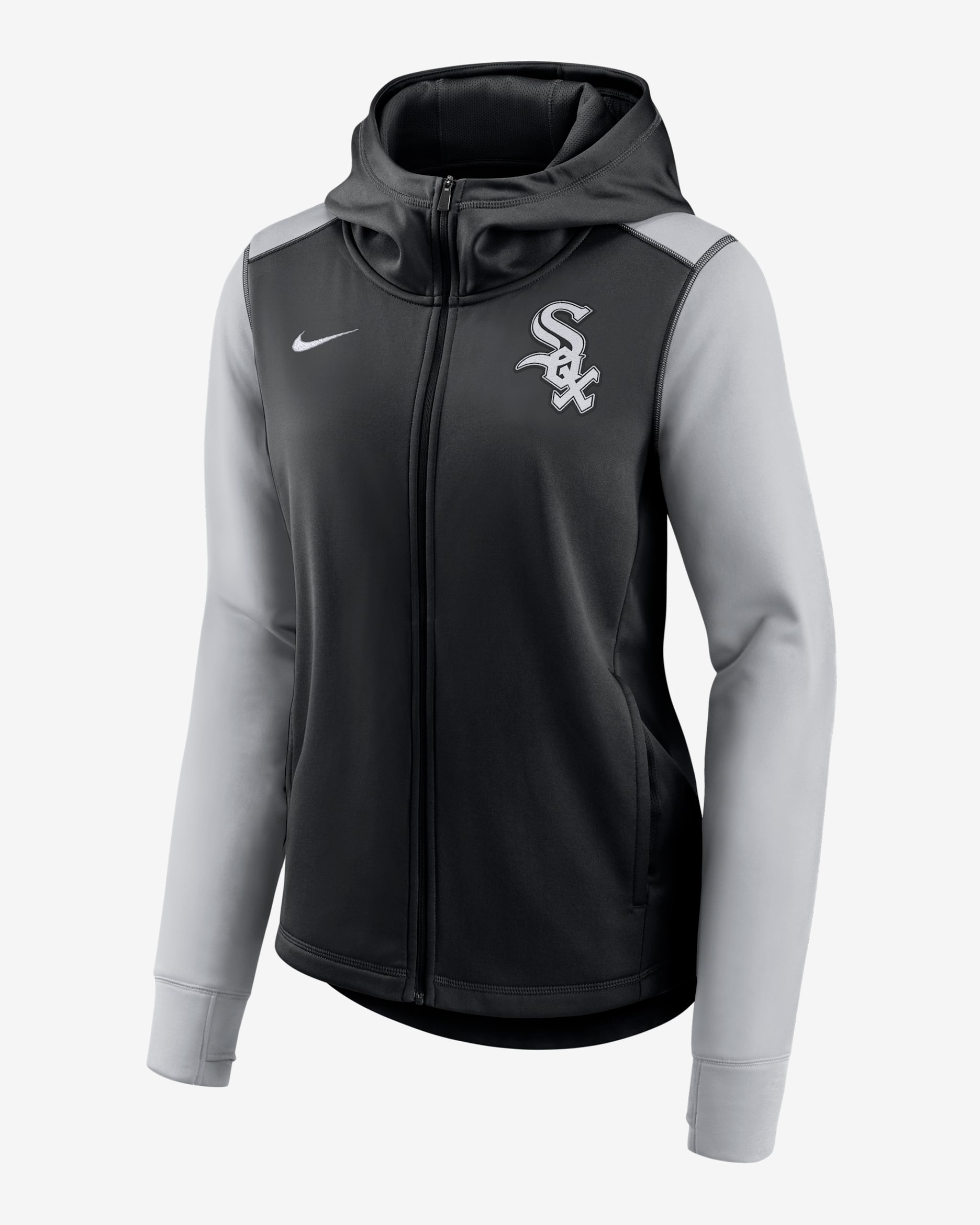 Sudadera con gorro Nike Therma de la MLB de cierre completo para mujer Chicago White Sox Authentic Collection - Negro
