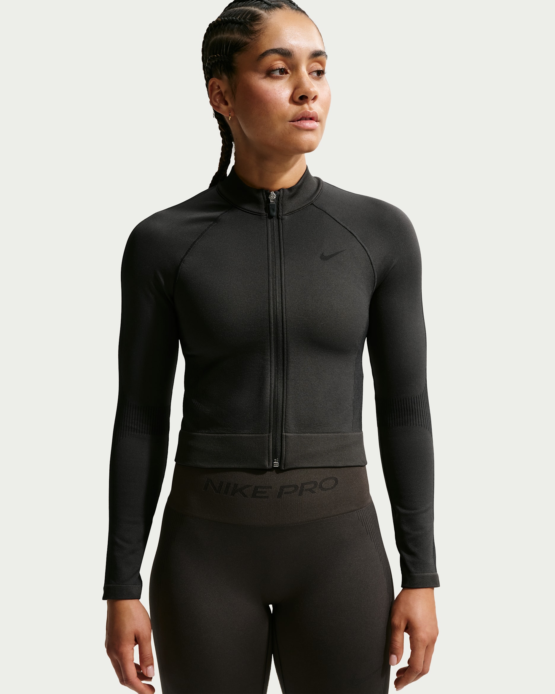 Nike Pro Seamless Women's Full-Zip Training Top - Dark Smoke Grey