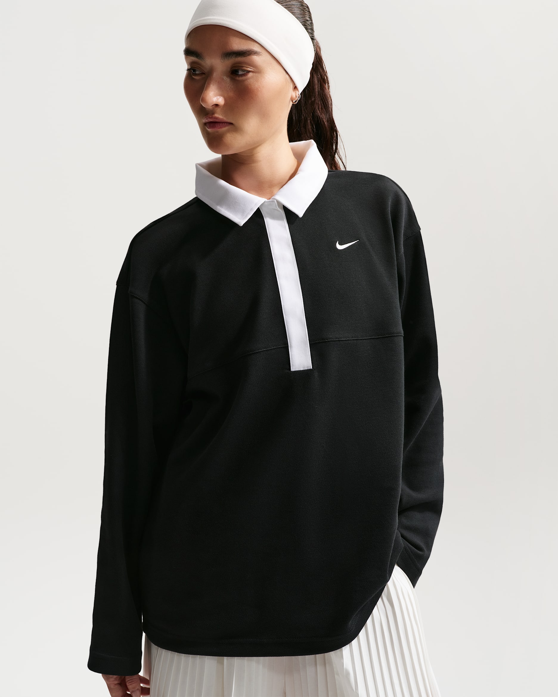 Nike Sportswear Women's Oversized Long-Sleeve Polo Shirt - Black/Black/Black/White
