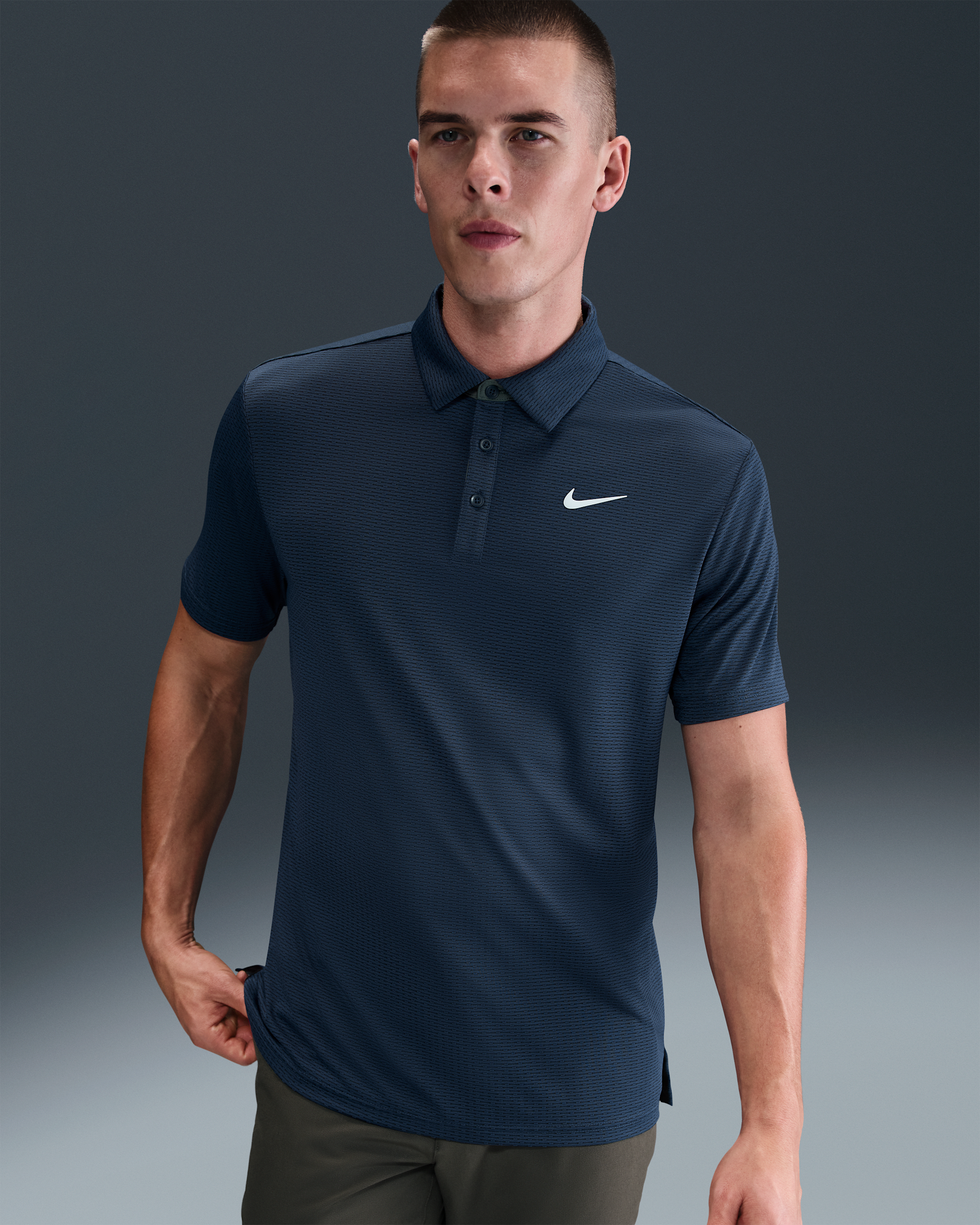 Nike Tour Men's Dri-FIT Textured Golf Polo - Midnight Navy/White