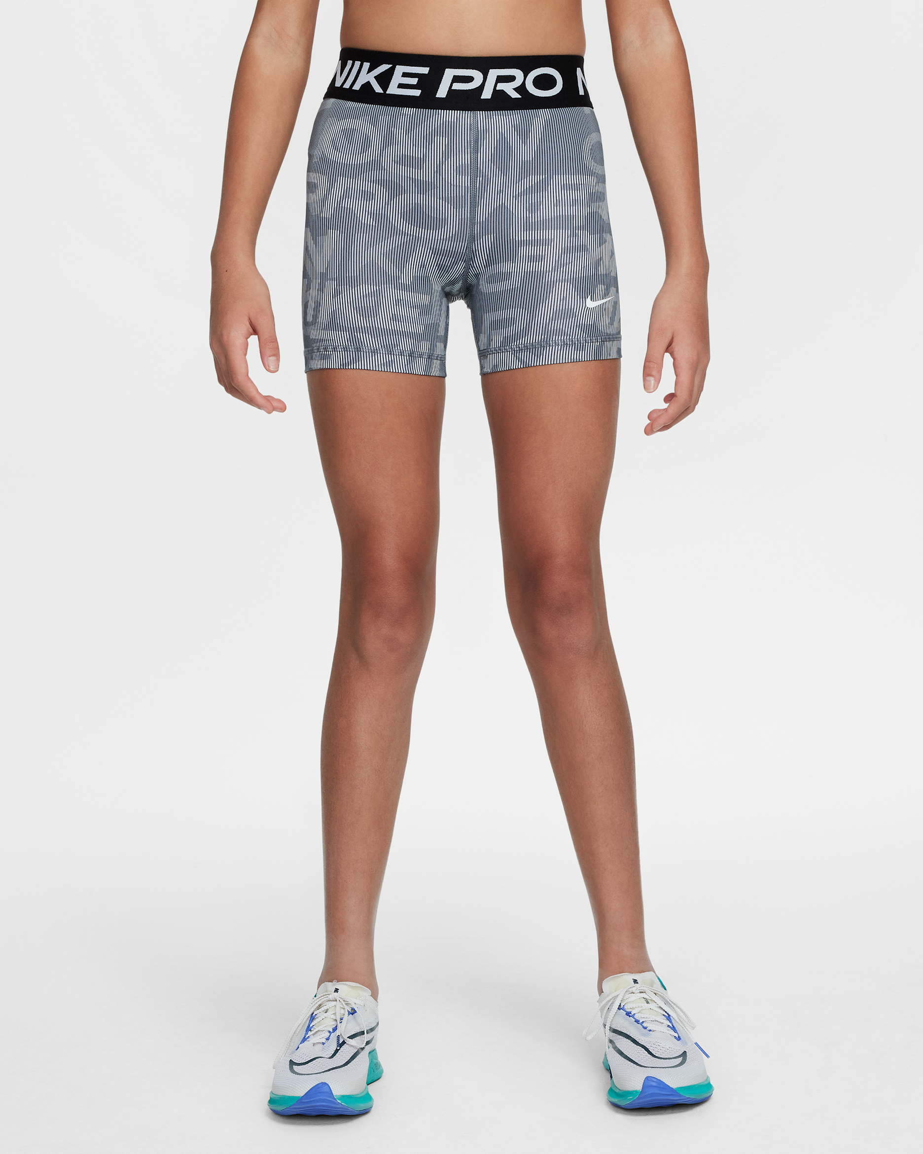 Nike Pro Big Kids' (Girls') Dri-FIT 3" Shorts - Smoke Grey/Black/White