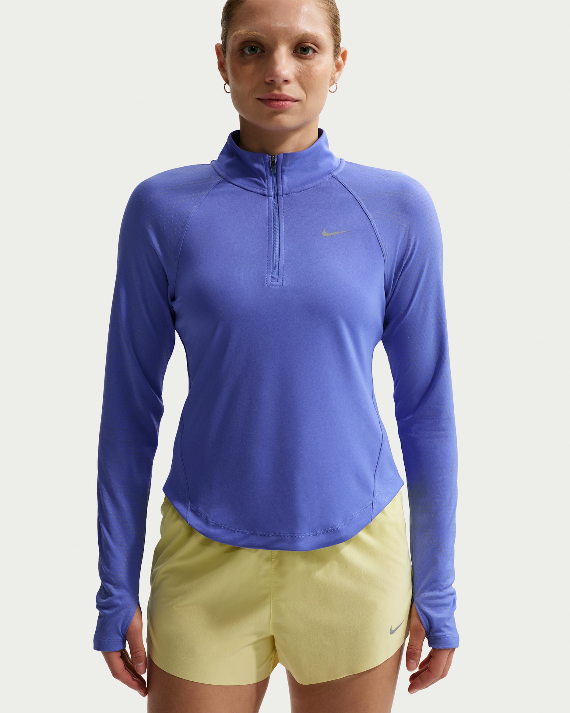 Nike Tempo Flash Dri-FIT løpeoverdel med kvart glidelås til dame - Sapphire/Svart/Hvit