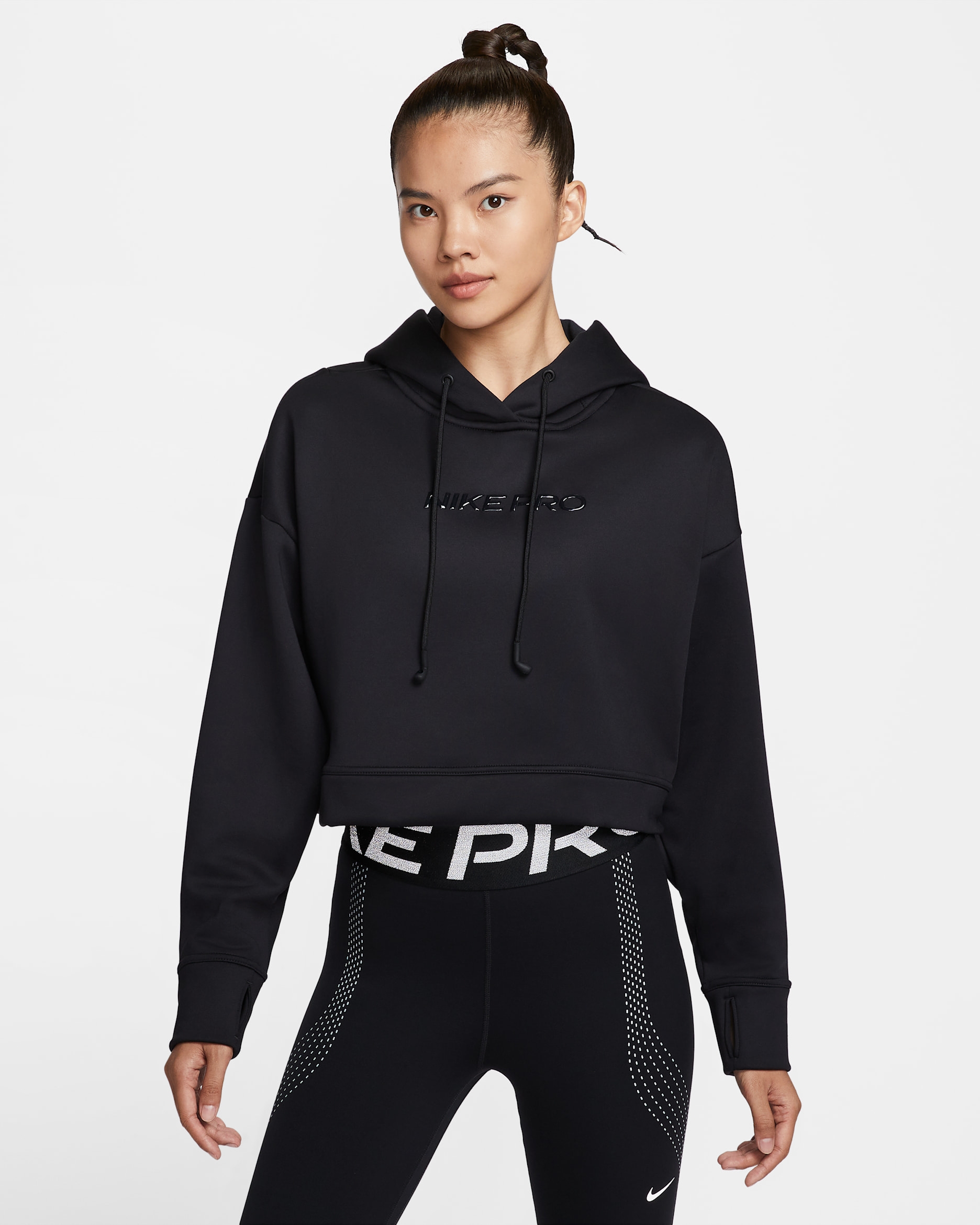 나이키 프로 여성 써마 핏 플리스 후디 - 블랙/화이트