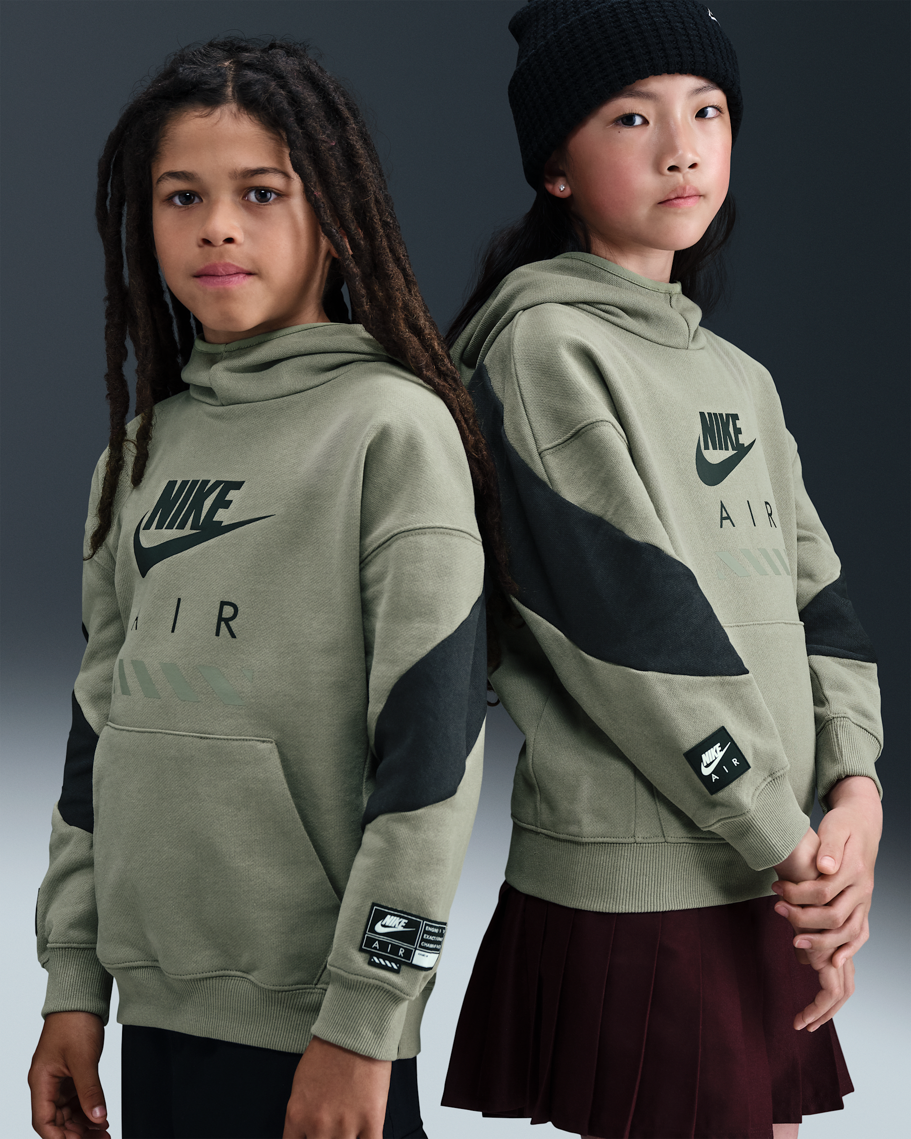 Nike Air Older Kids' Fleece Pullover Hoodie - Light Army/Black/Black