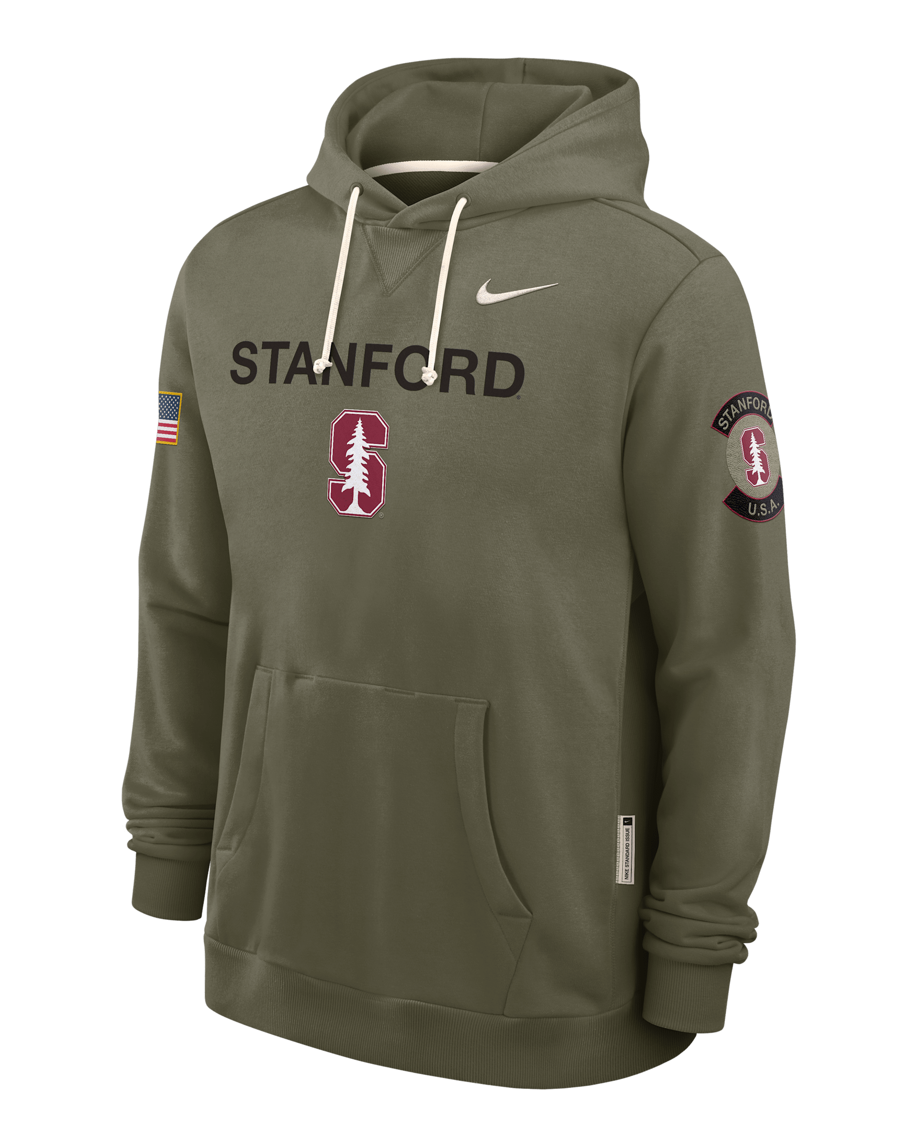 Sudadera con gorro sin cierre universitaria Nike Dri-FIT para hombre Stanford 2025 Military Appreciation - Oliva