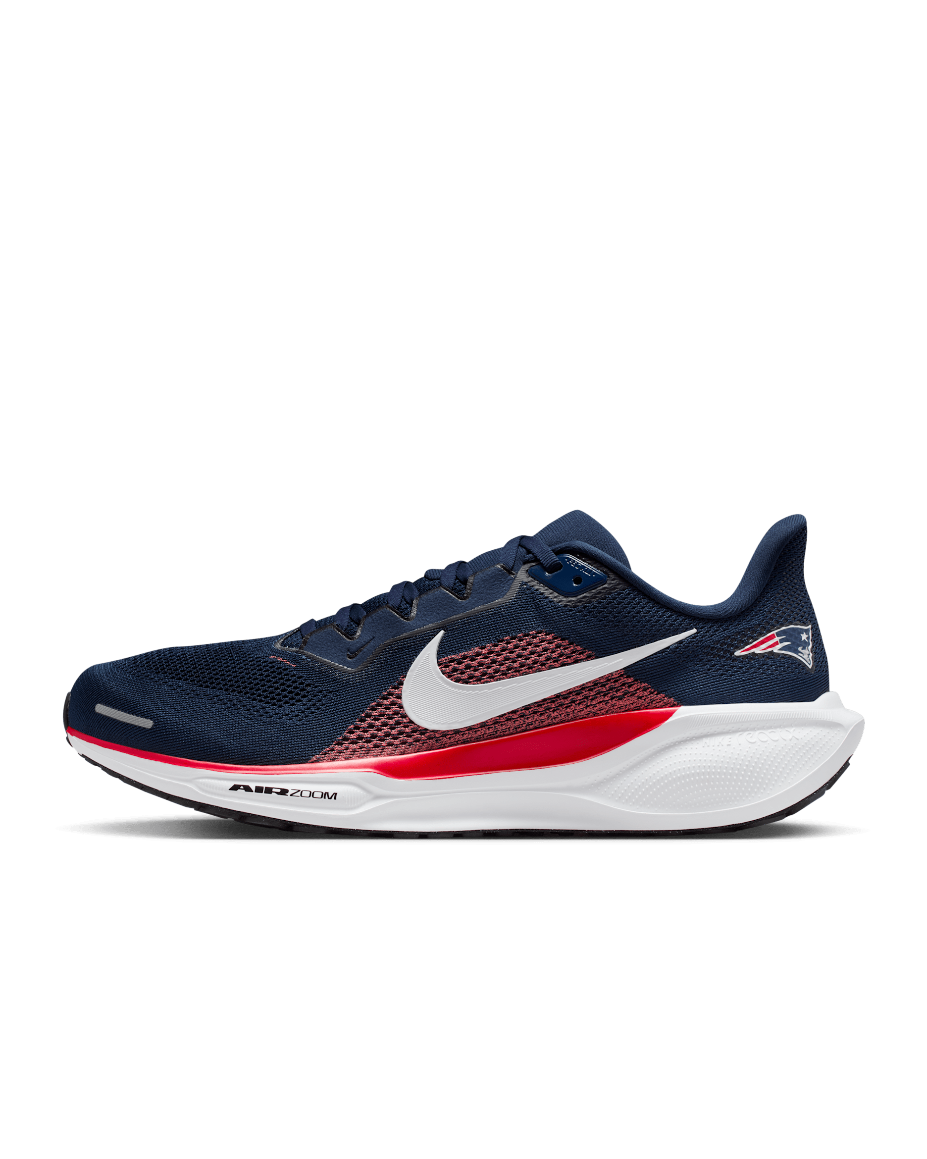 Tenis de correr en pavimento Nike de la NFL para hombre New England Patriots Pegasus 41 - Azul marino universitario/Rojo universitario/Blanco