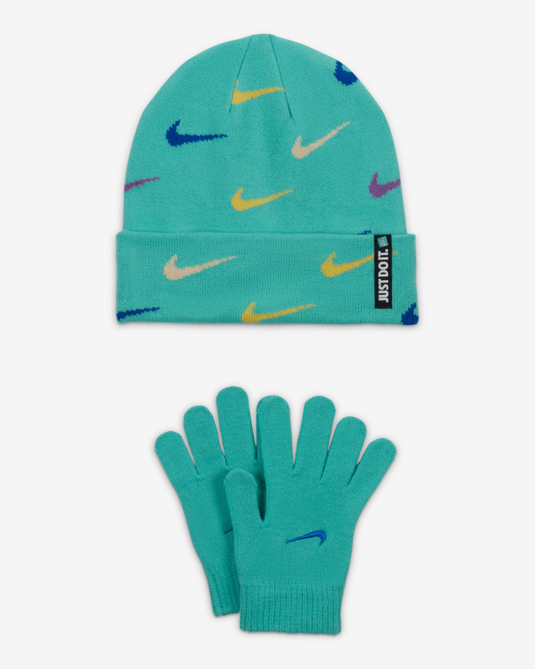 Conjunto de gorro y guantes para niños talla grande Nike Swoosh Repeat - Escarcha verde