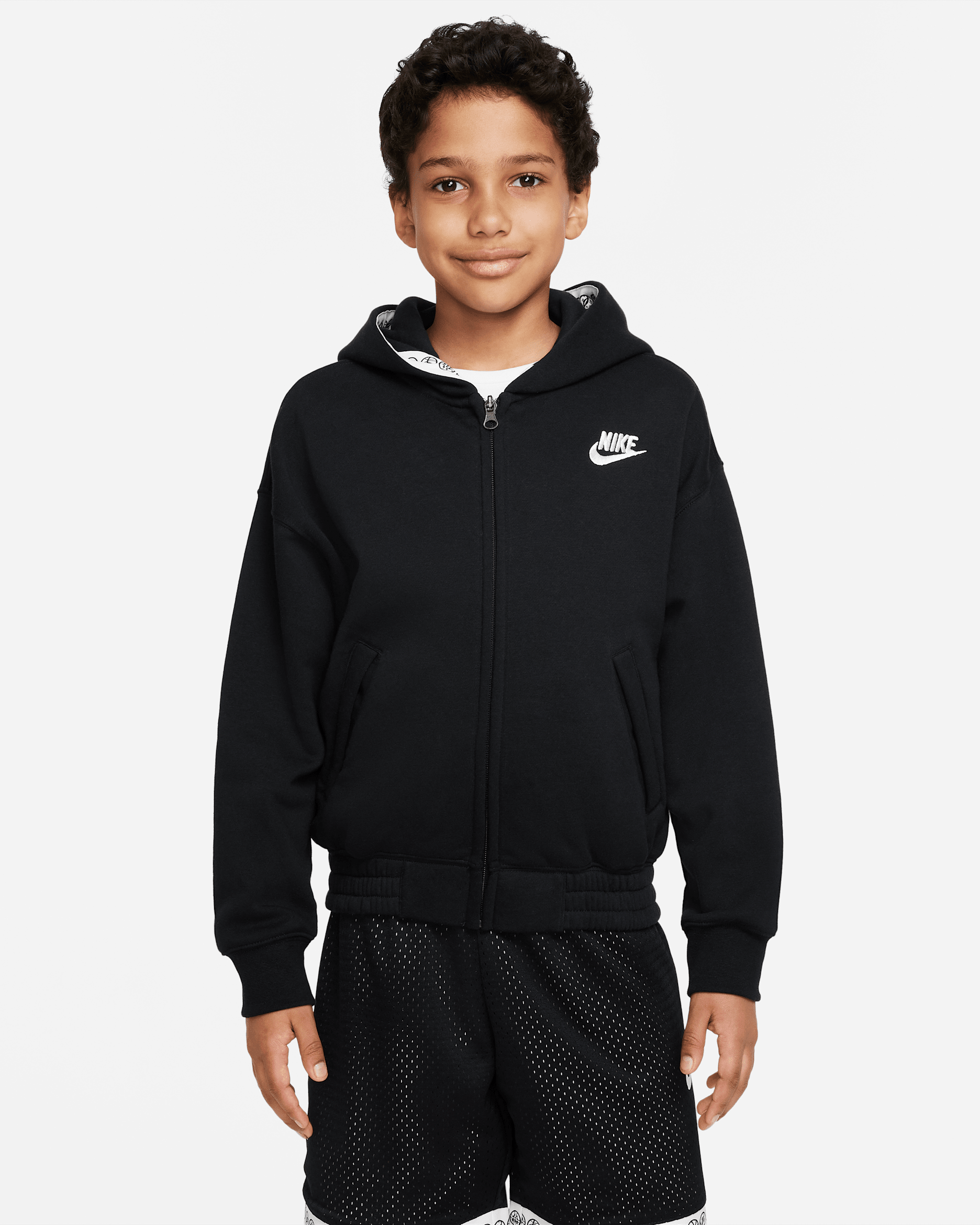 Nike Culture of Basketball Older Kids' (Boys') Full-Zip Hoodie - Black/White