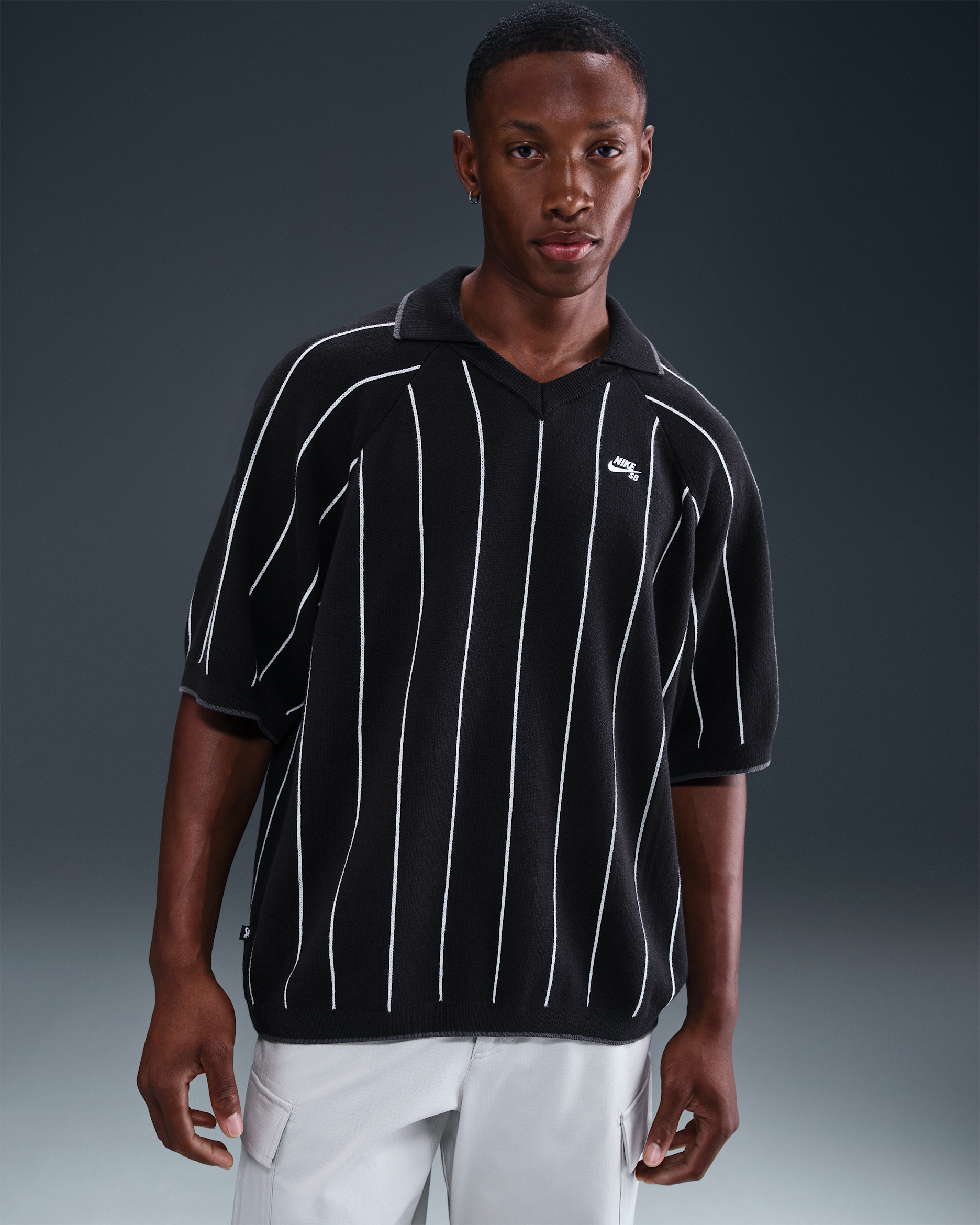 Suéter tipo polo de manga corta de skateboarding Nike SB - Negro/Vela/Negro