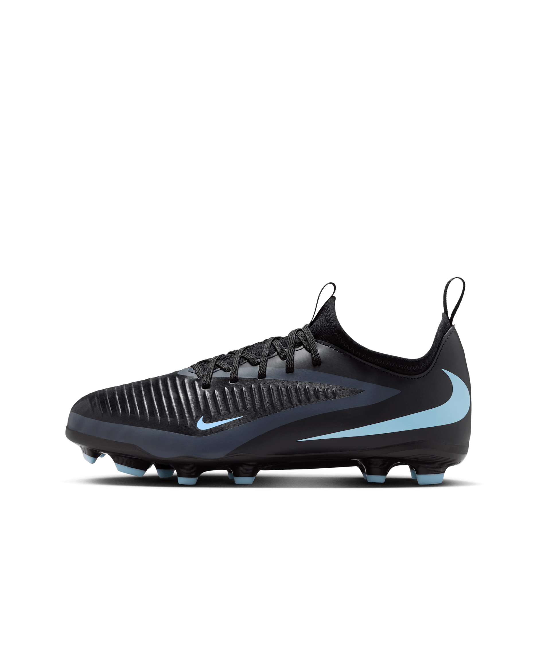 Tacos de fútbol para terrenos múltiples para niños grandes Nike Jr. Phantom 6 Low Academy - Negro/Negro