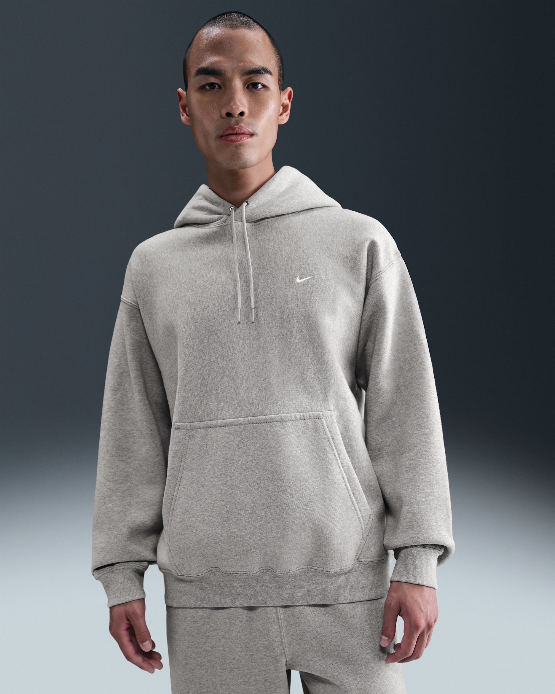 나이키 솔로 스우시 남성 풀오버 후디 - 다크 그레이 헤더/라이트 스모크 그레이/화이트
