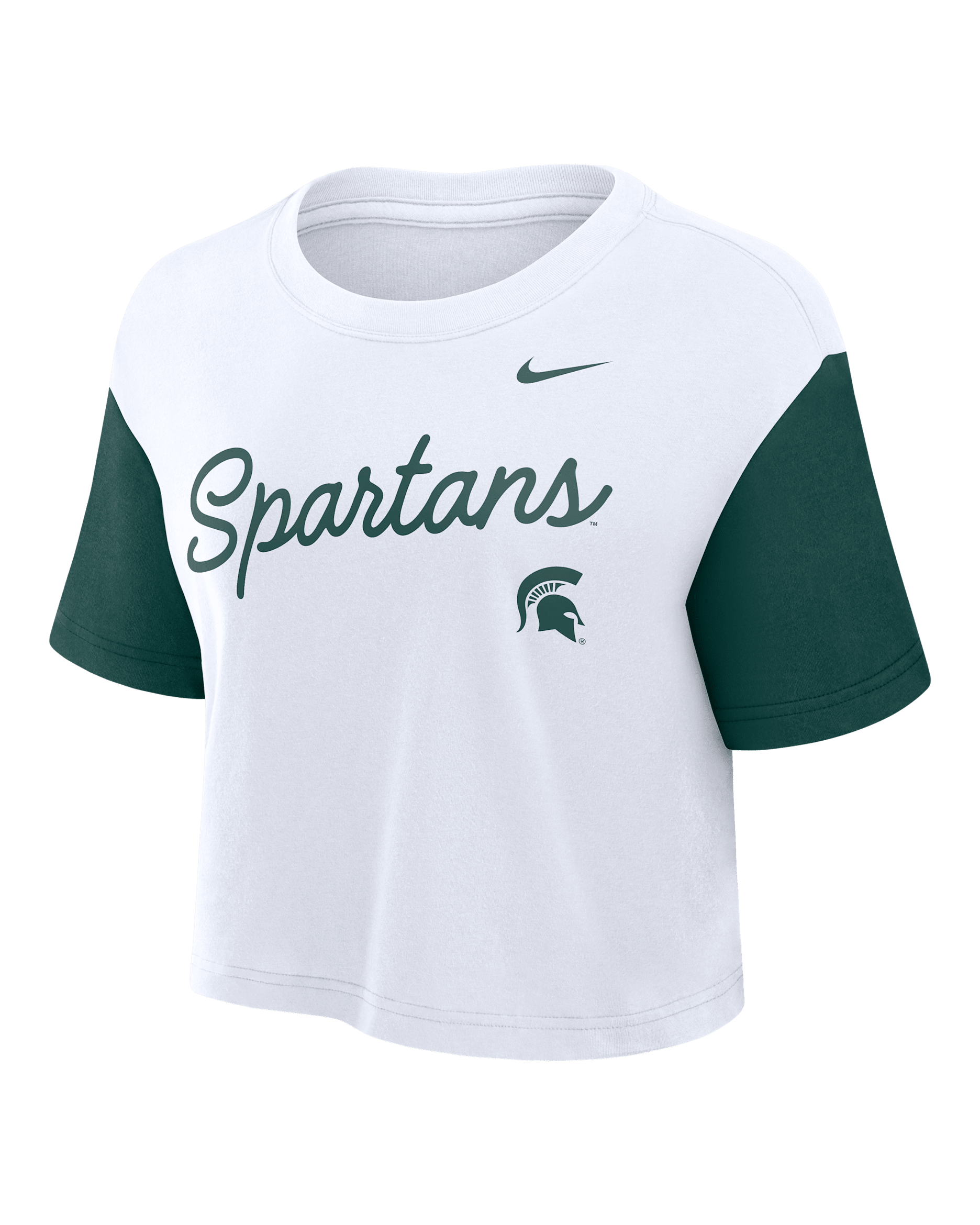 Michigan State Script Women's Nike Dri-FIT College Cropped T-Shirt - White