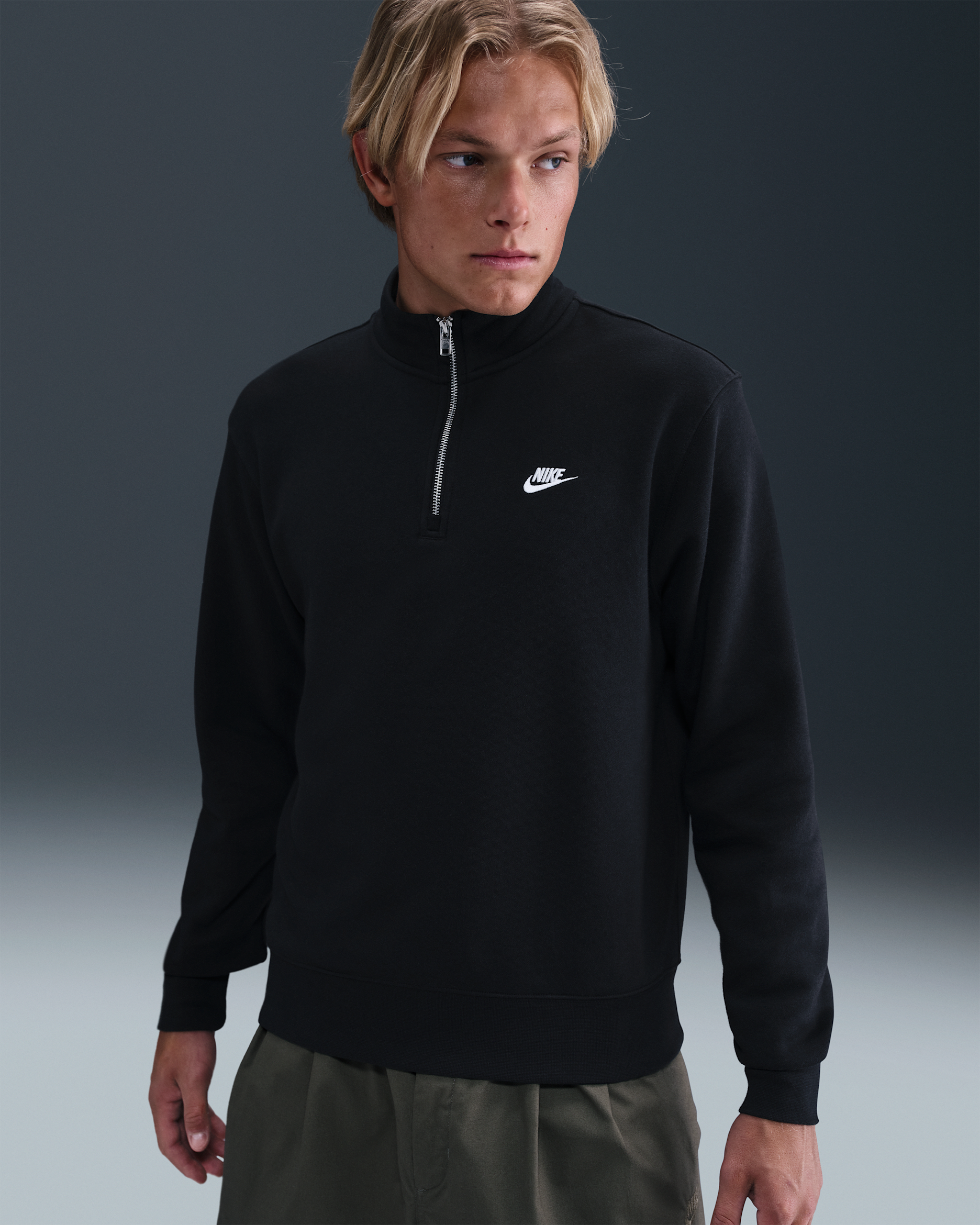 Nike Sportswear Club Men's 1/2-Zip Fleece Top - Black/Black/White