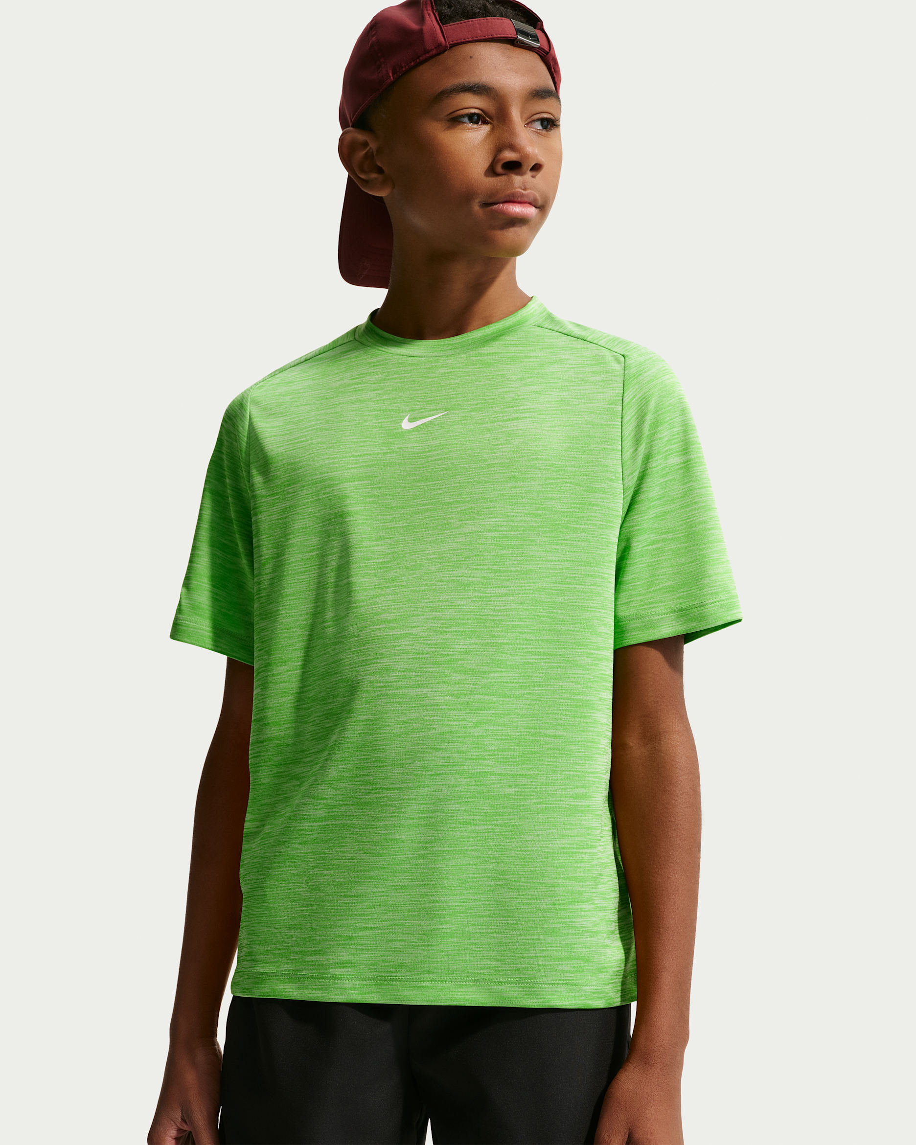 Nike Multi Older Kids' Dri-FIT Short-Sleeve Top - Mean Green/Light Liquid Lime/Heather/White