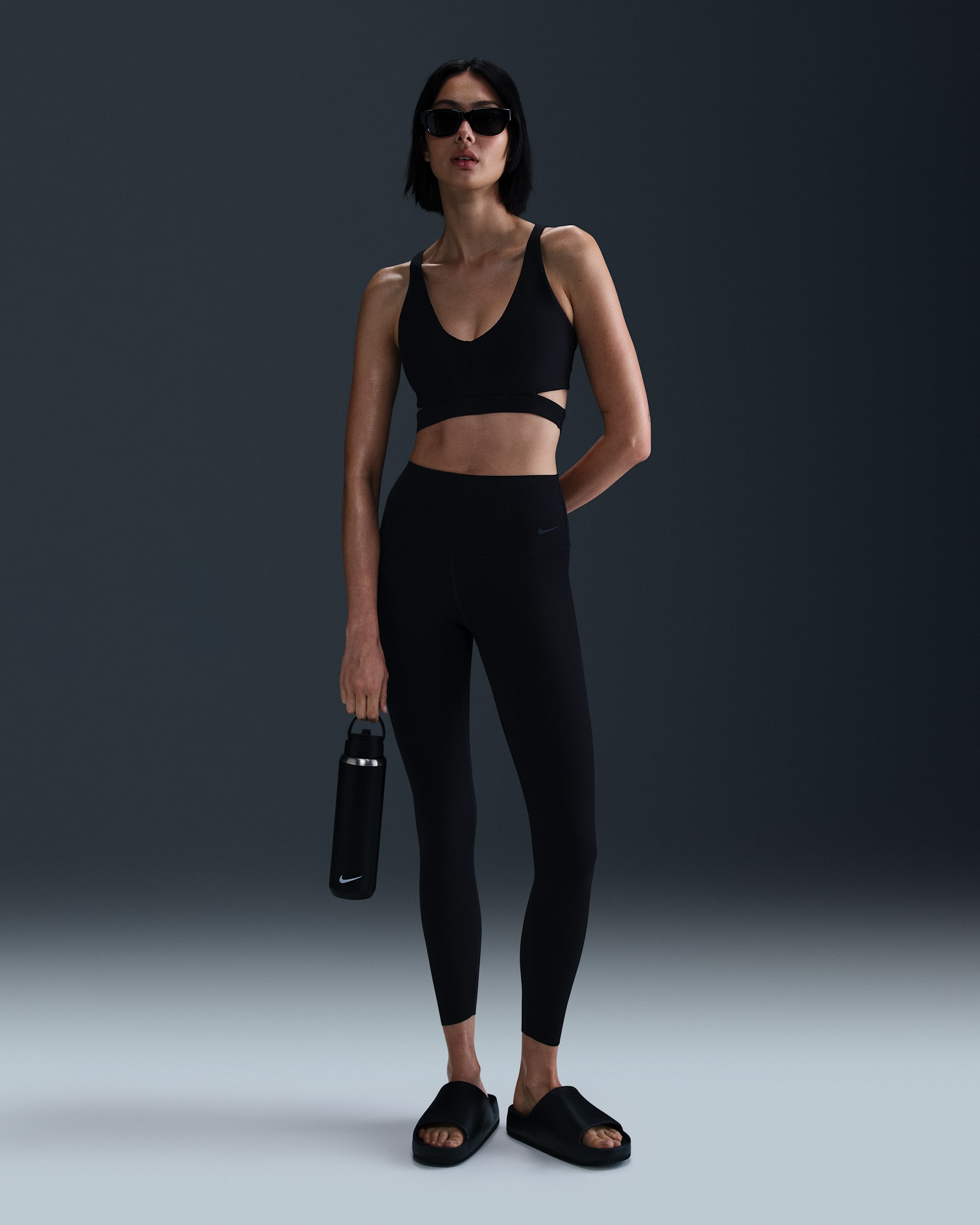 Nike Zenvy Rib Women's High-Waisted 7/8 Leggings - Black/Black