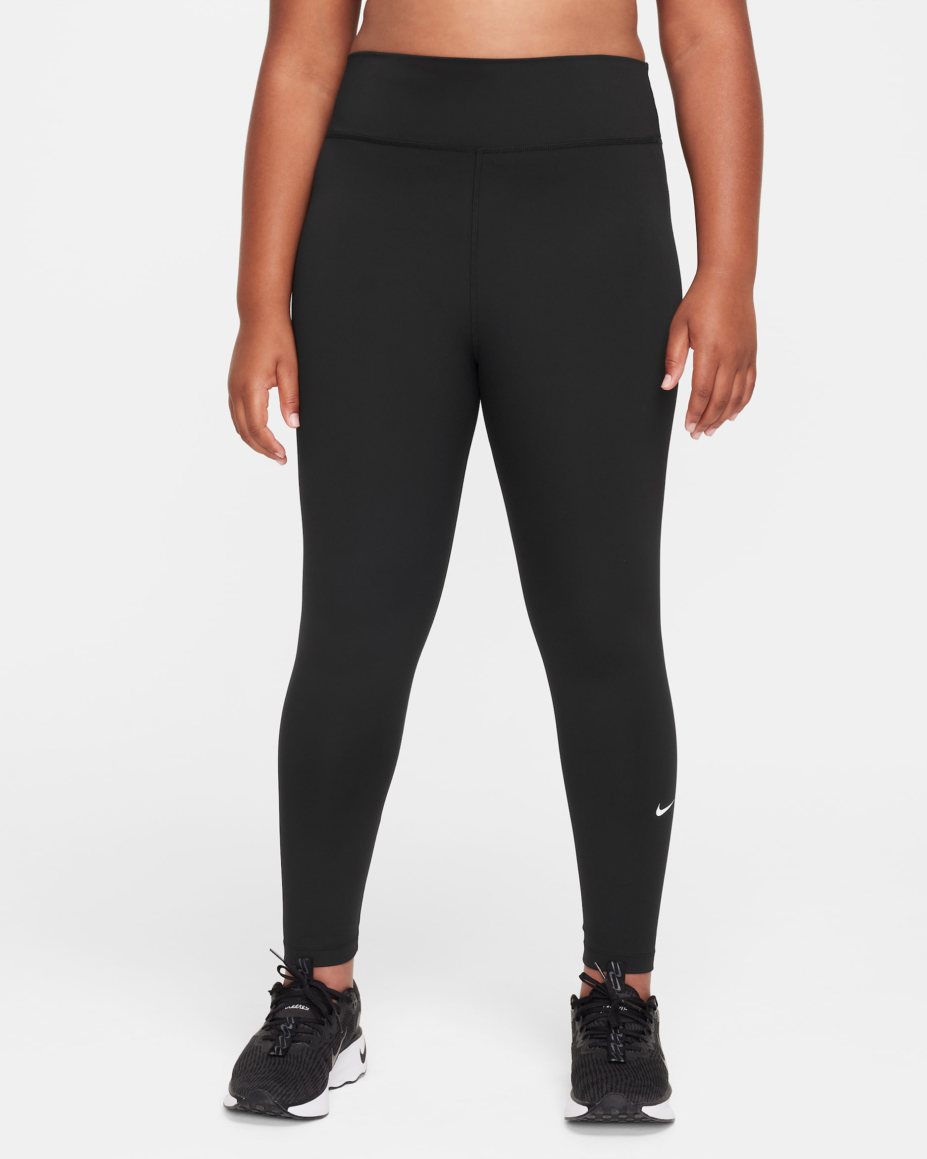 Nike One Big Kids' (Girls') Dri-FIT High-Waisted Leggings (Extended Size) - Black/White