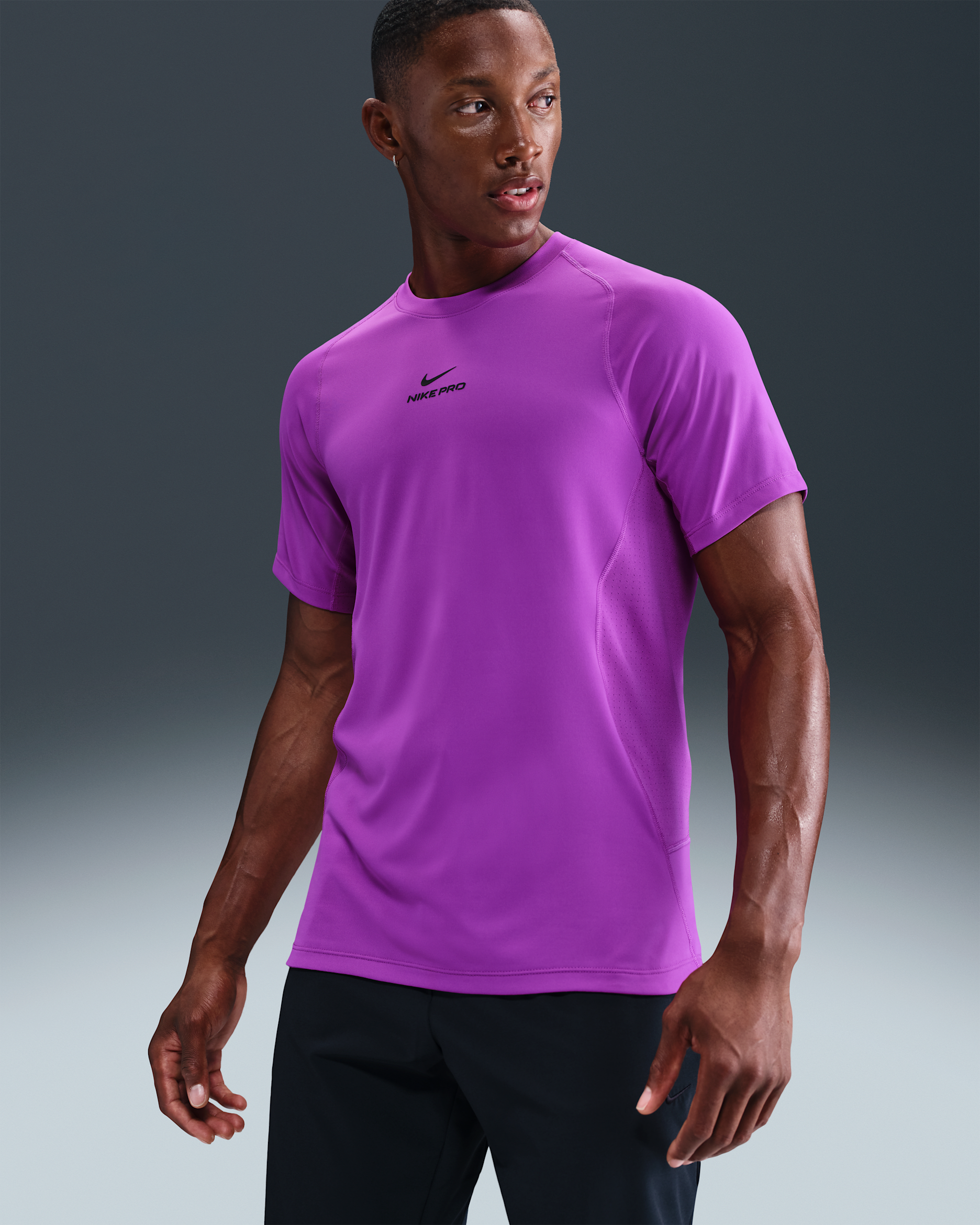 Playera de manga corta Dri-FIT para hombre Nike Pro Training - Morado vivo/Negro