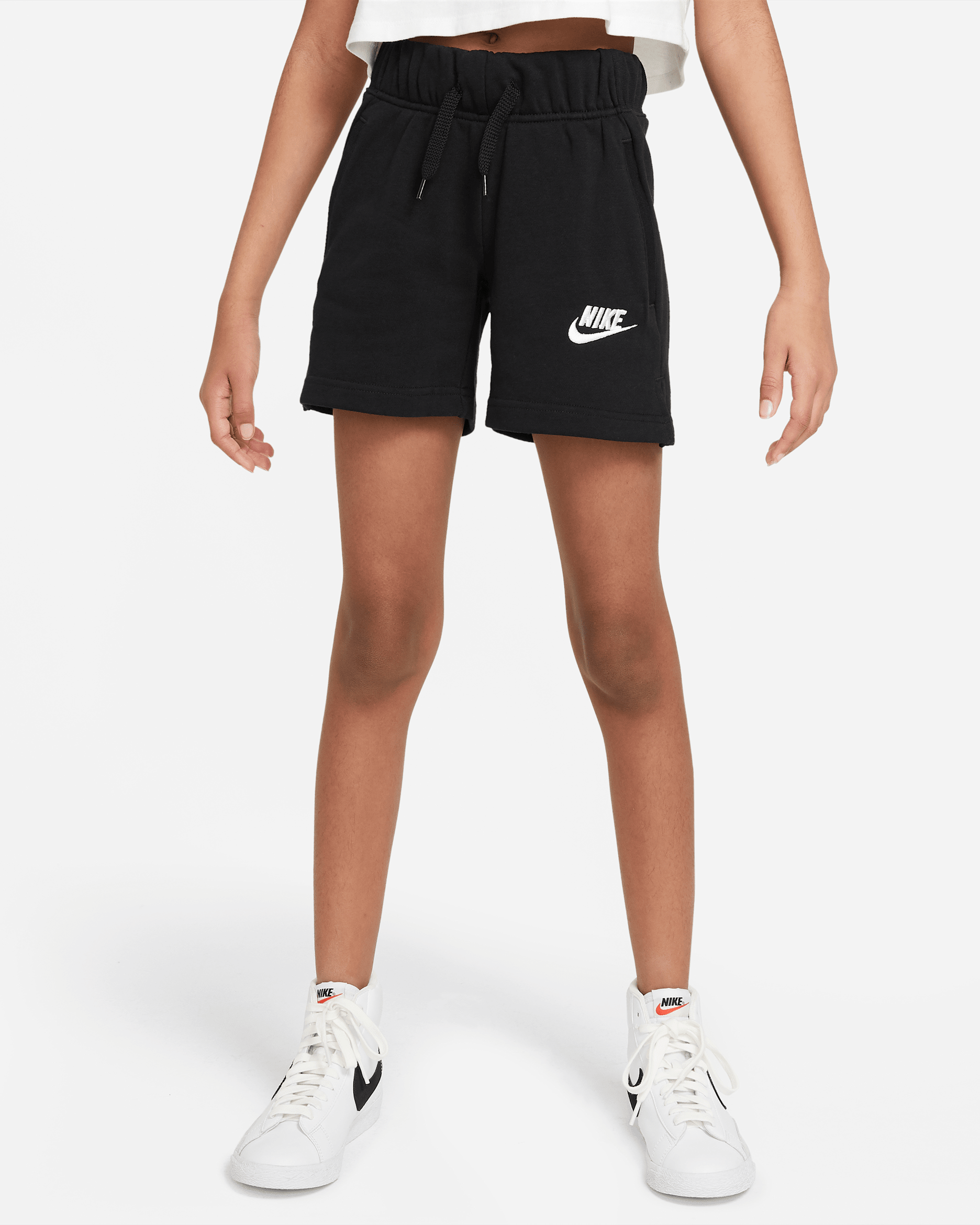 Nike Sportswear Club 大童 (女童) 法國毛圈布短褲 - 黑色/白色