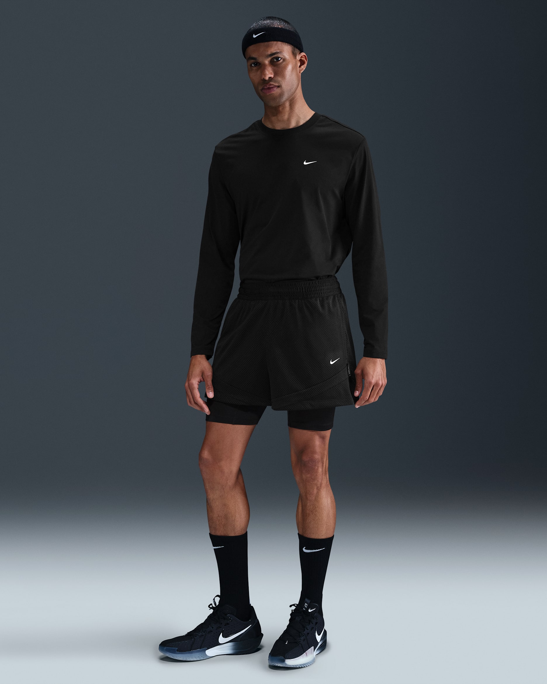 Nike Icon Shorts de básquetbol Dri-FIT de 10 cm 2 en 1 para hombre - Negro/Negro/Marfil pálido