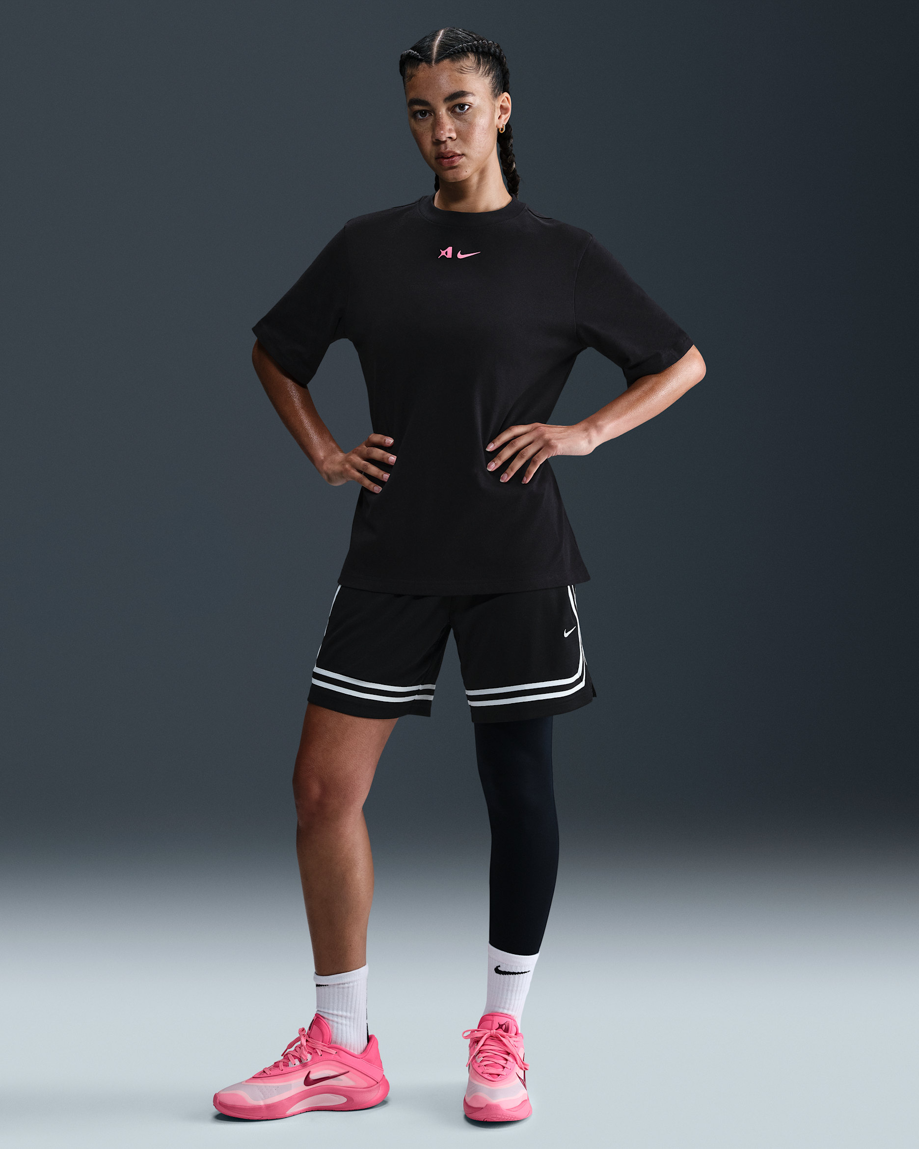 Leggings de básquetbol de tiro medio de una sola pierna asimétricos para mujer A'ja Wilson - Negro