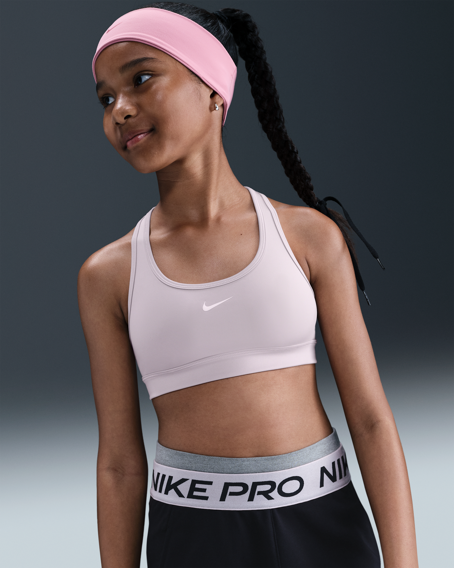 Nike Swoosh Girls' Sports Bra - Platinum Violet/White