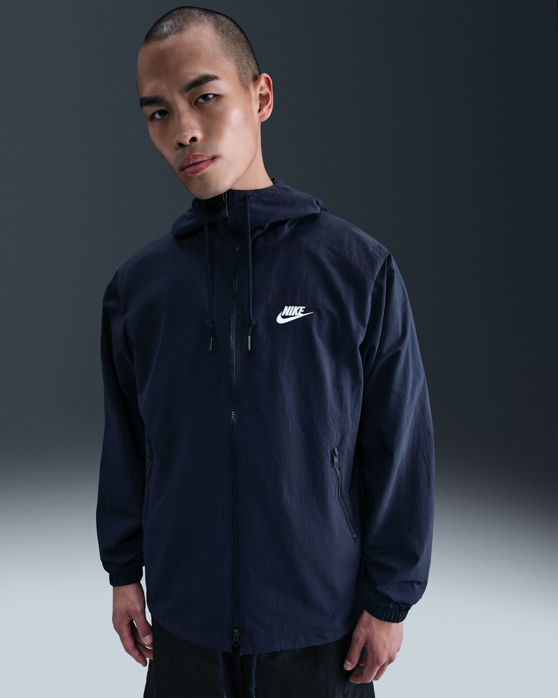 Nike Club Men's Full-Zip Woven Jacket - Midnight Navy/White