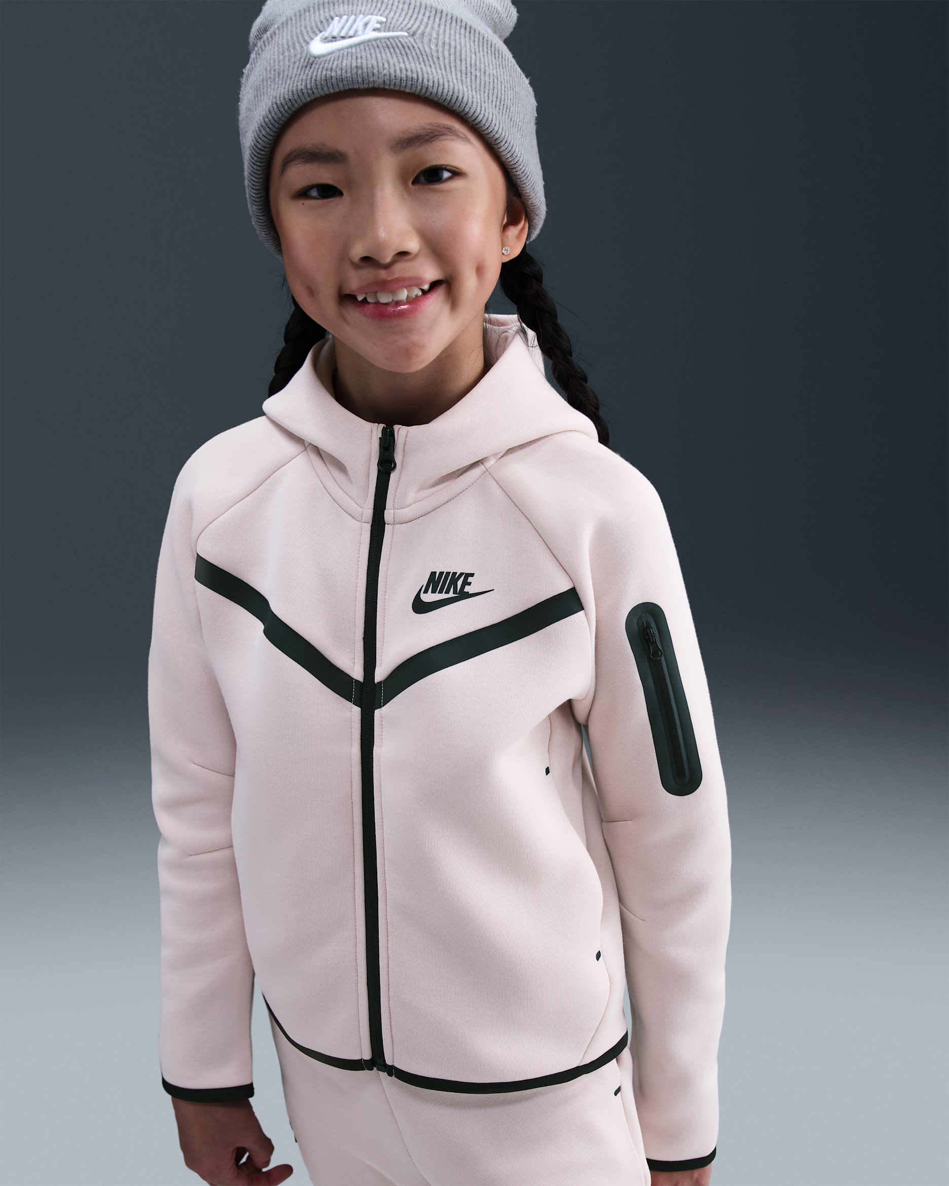 Nike Sportswear Tech Fleece-Hoodie mit durchgehendem Reißverschluss (Mädchen) - Silt Red/Schwarz/Schwarz