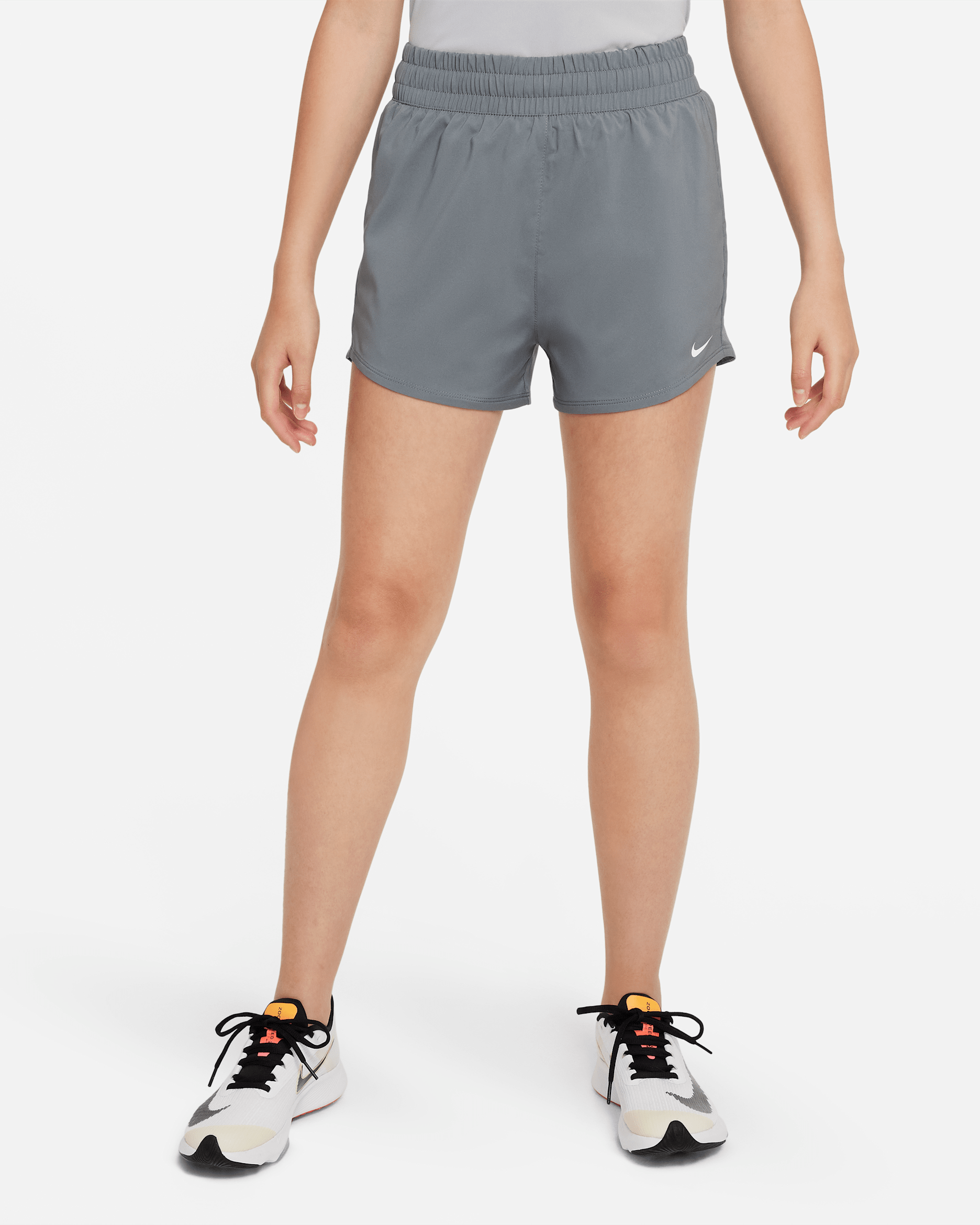 Nike One Older Kids' (Girls') Dri-FIT High-Waisted Woven Training Shorts - Smoke Grey/White