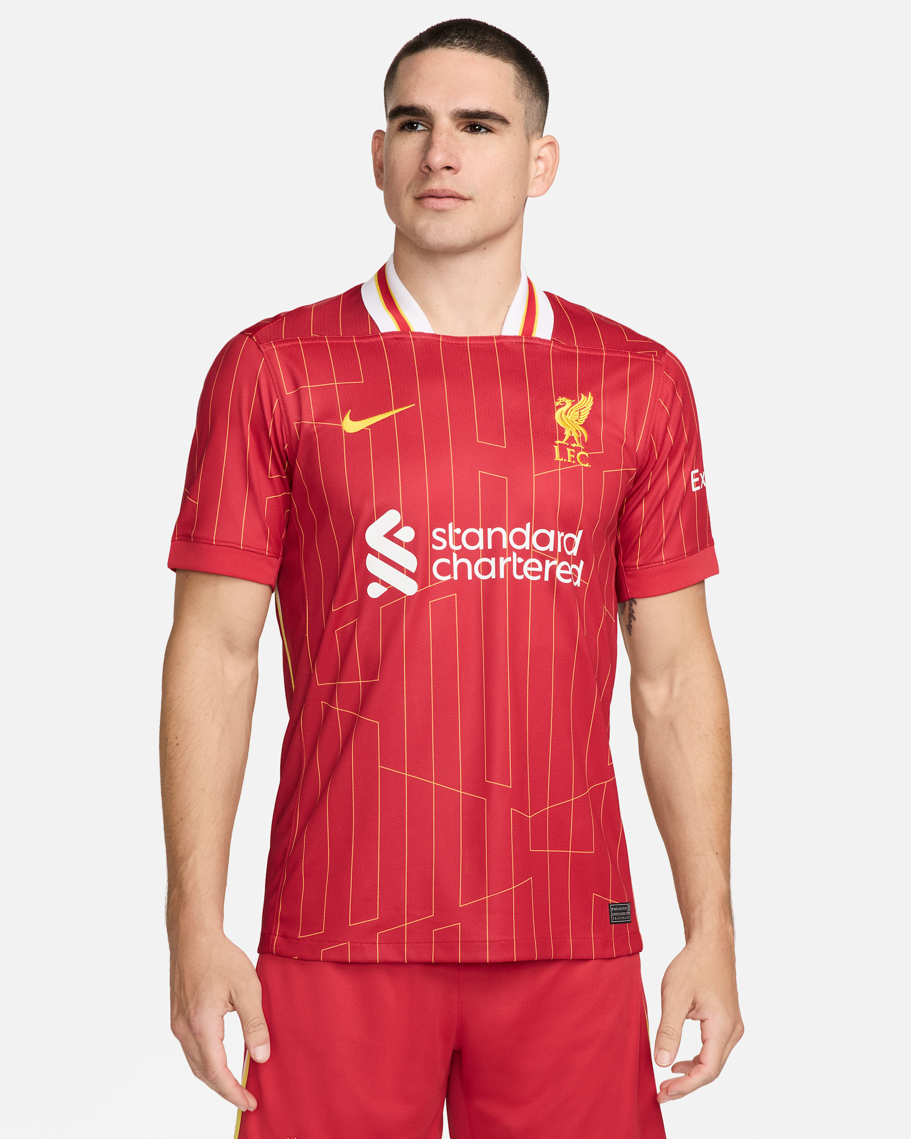 เสื้อแข่งฟุตบอล Replica ผู้ชาย Nike Dri-FIT Liverpool FC 2024/25 Stadium Home - Gym Red/ขาว/Chrome Yellow