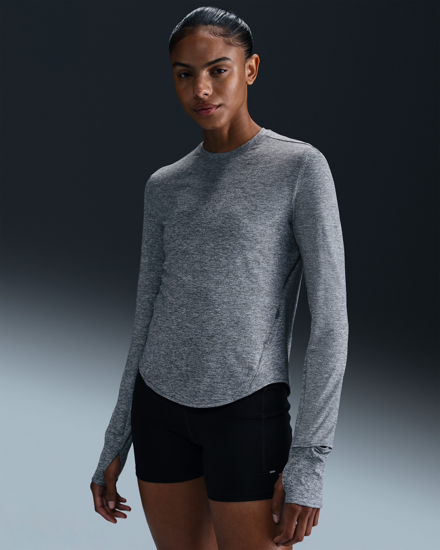 Nike Swift Women's Dri-FIT UV Long-Sleeve Crew-Neck Running Top - Smoke Grey/Heather/Heather