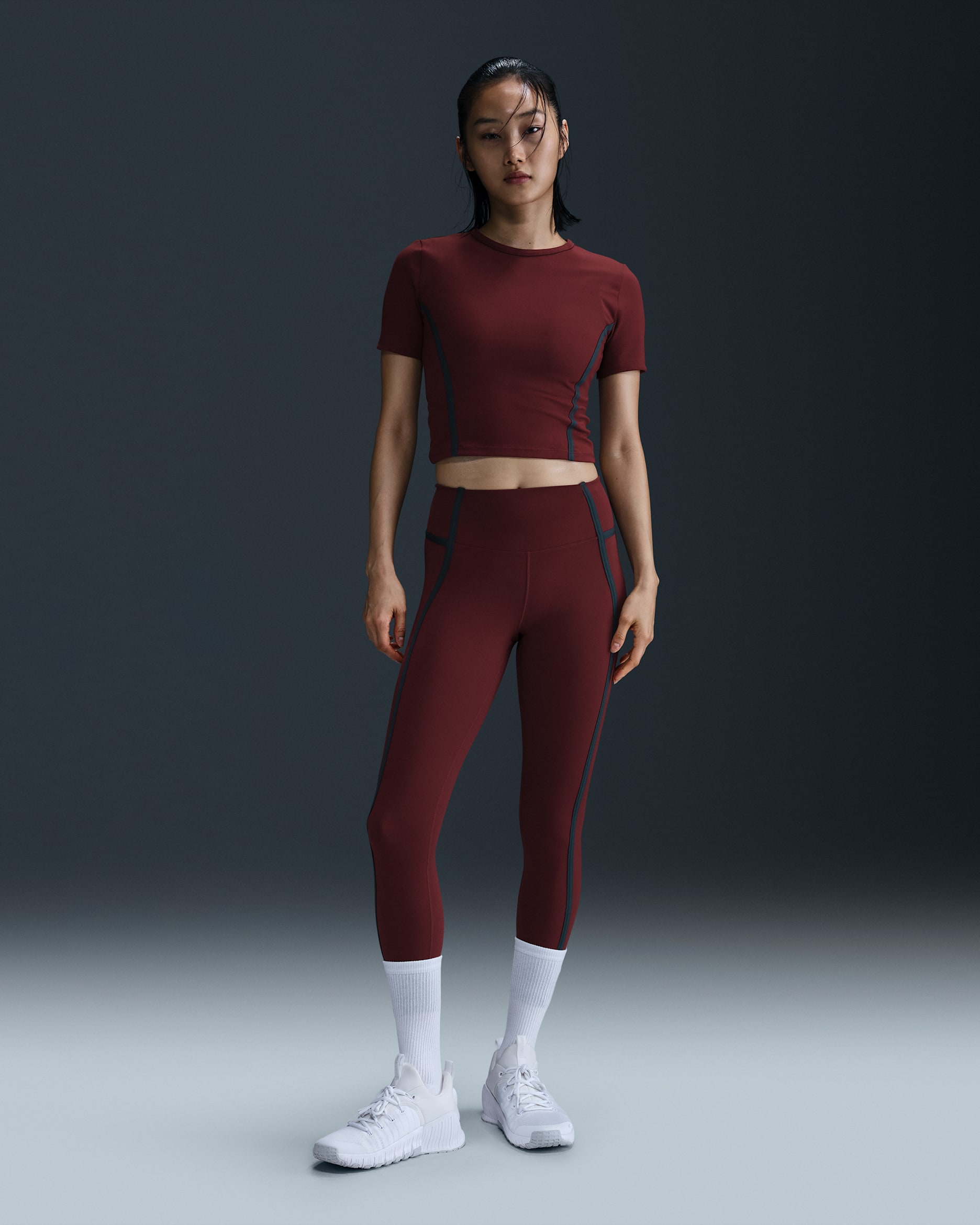 Nike One Women's High-Waisted 7/8 Leggings - Dark Team Red/Armoury Navy/Black