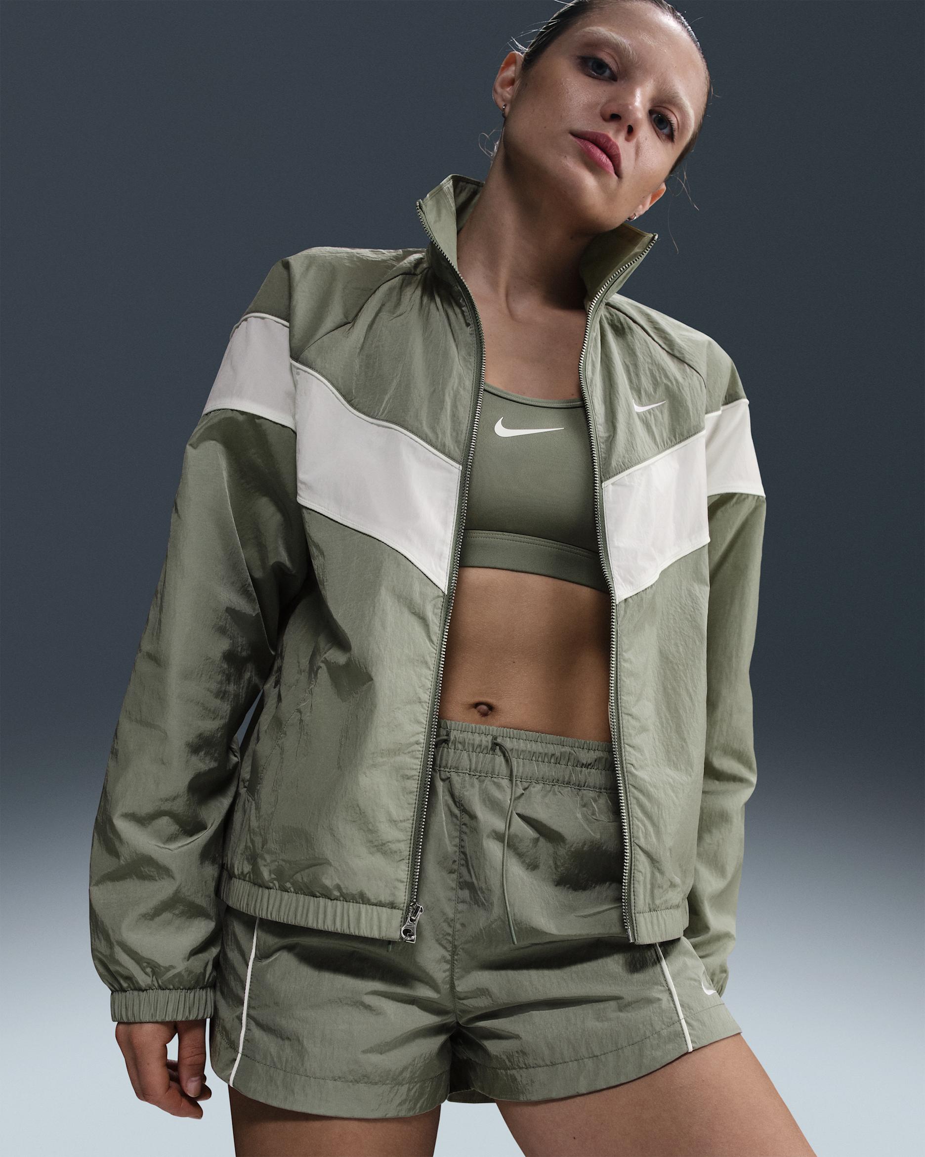 Nike Windrunner Women's Loose UV Woven Full-Zip Jacket - Light Army/Sail/White