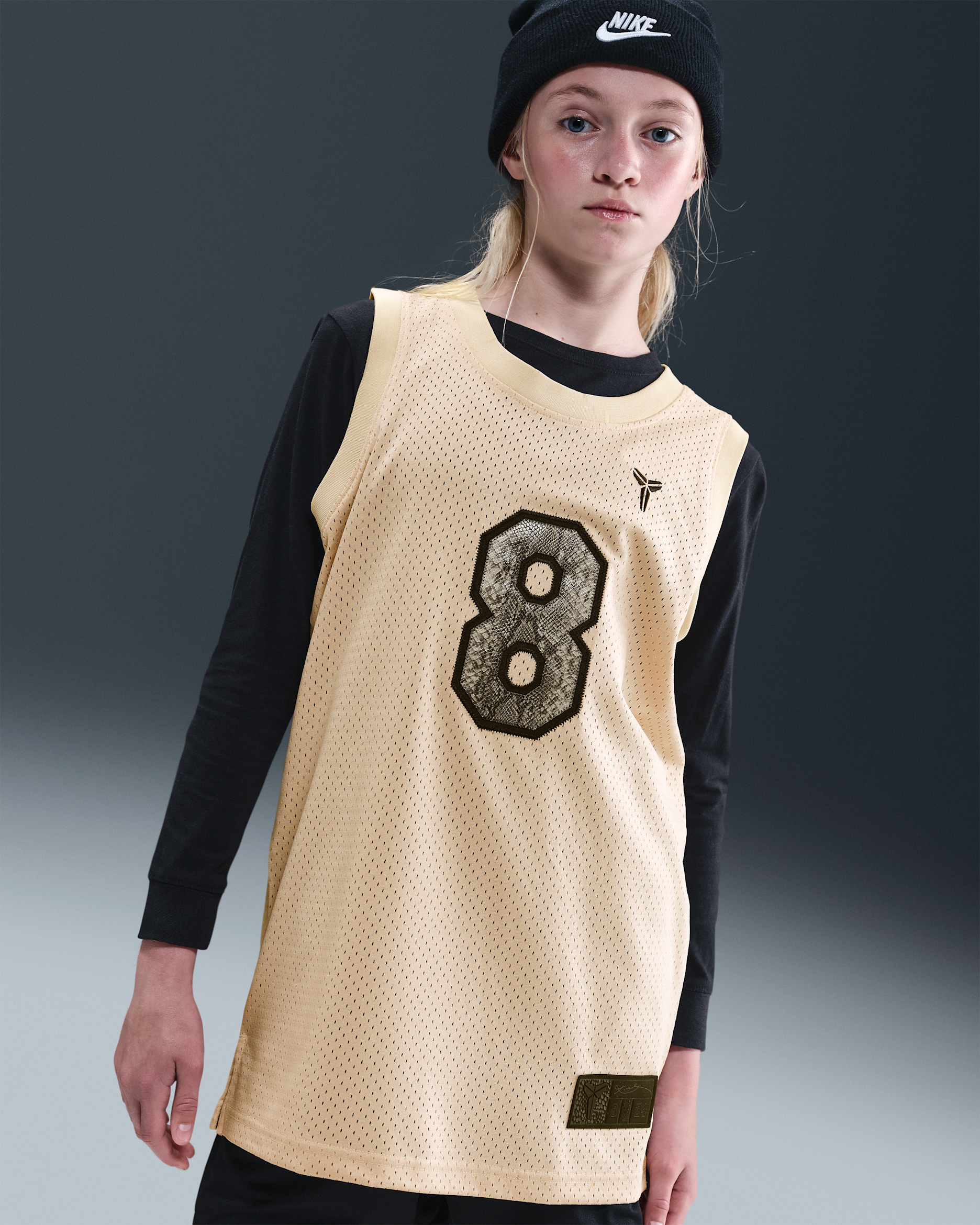 Kobe basketbaljersey voor kids - Sanddrift/Zwart