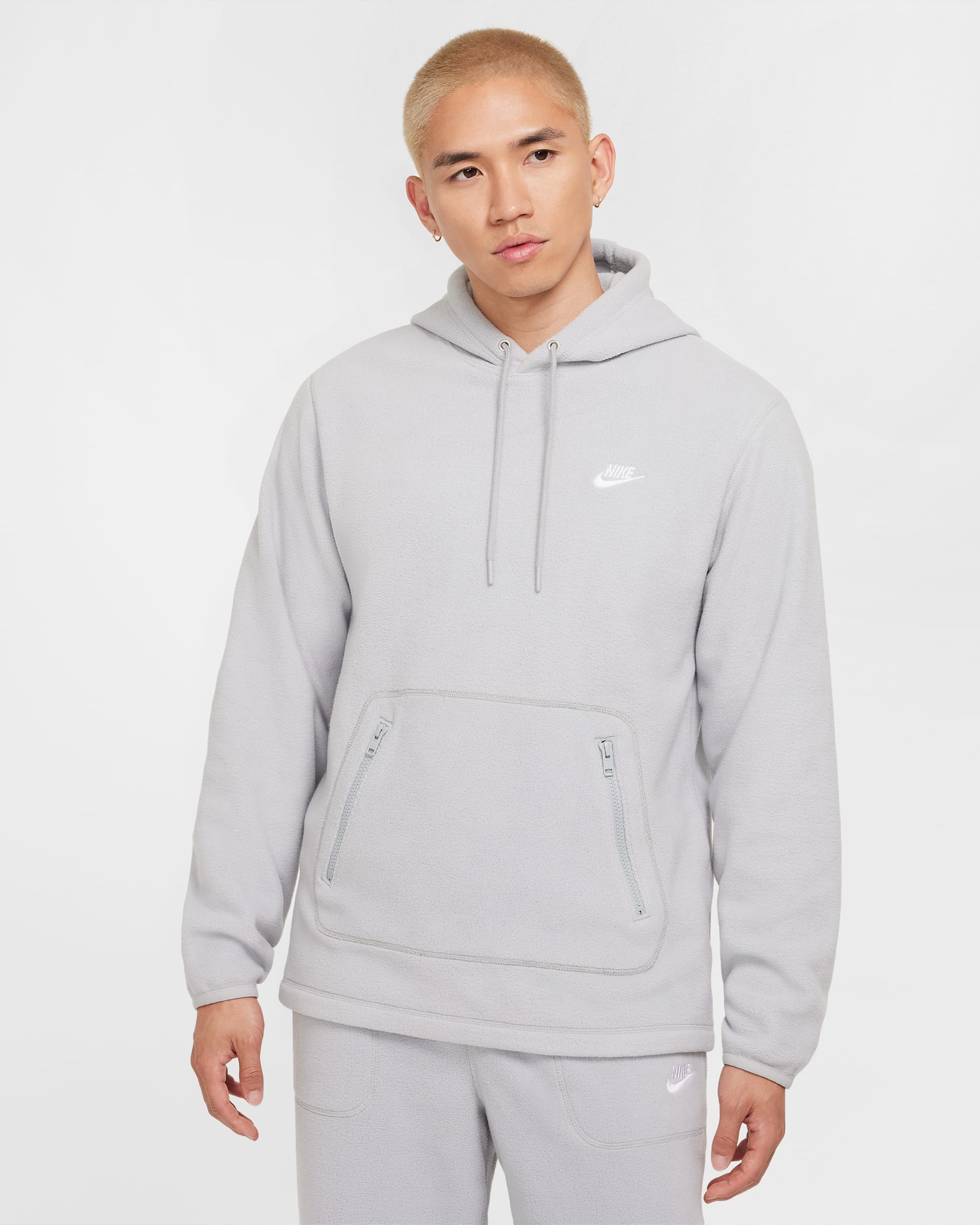 Nike Club Men's Winterized Pullover Hoodie - Light Smoke Grey/Pure/White