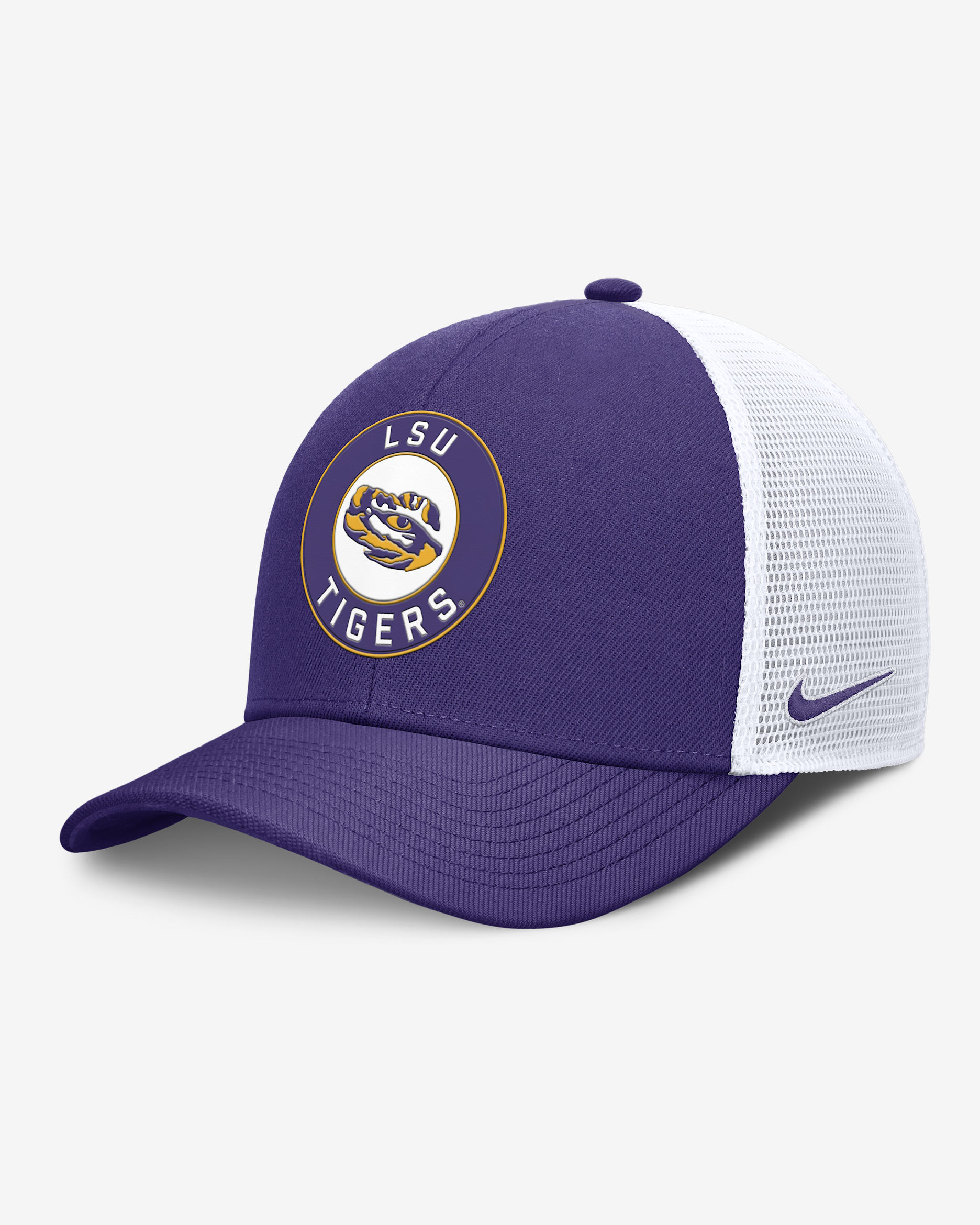 LSU Primetime Rise Men's Nike Dri-FIT College Trucker Adjustable Hat - Purple