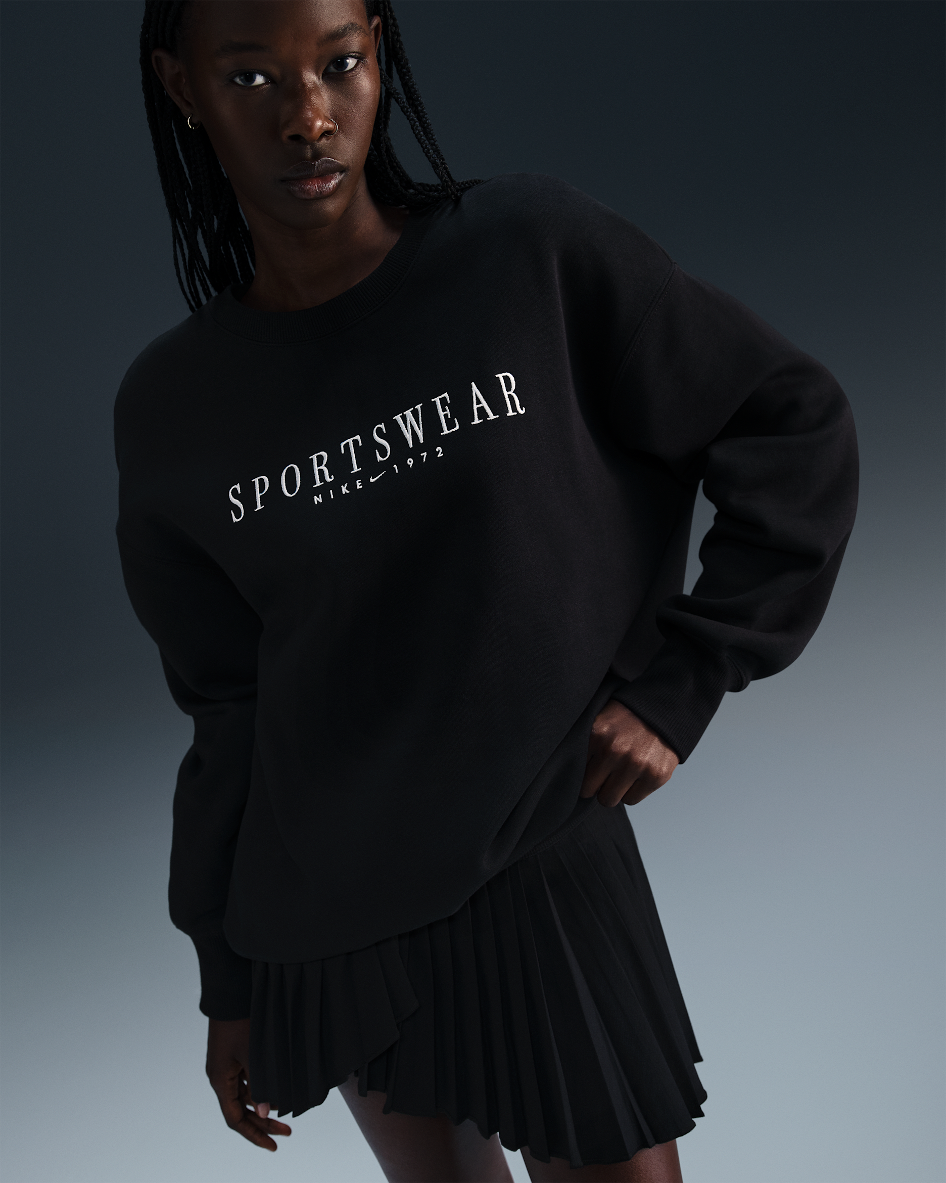 Nike Sportswear Phoenix Fleece Women's Oversized Crew-Neck Sweatshirt - Black/White