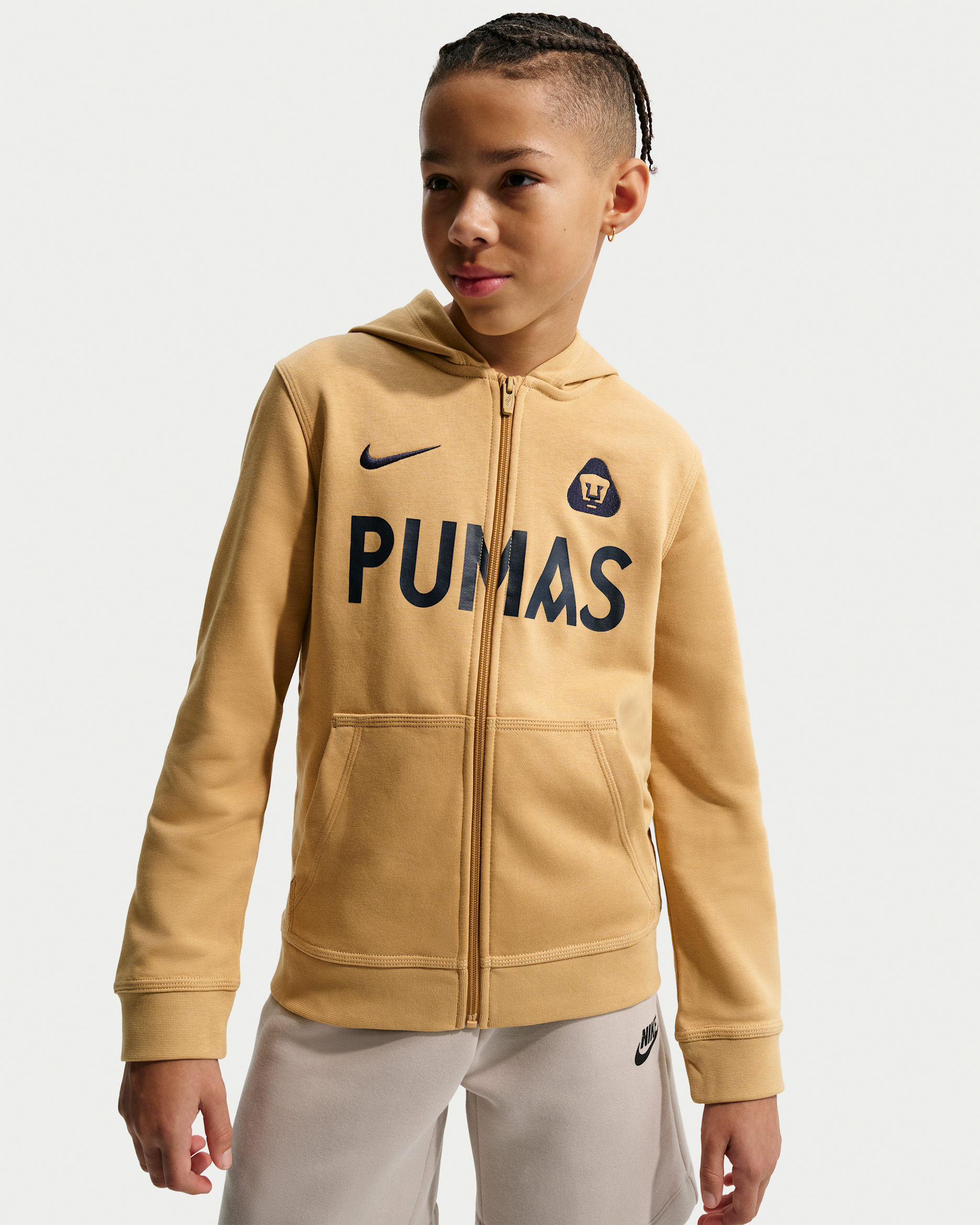 Pumas UNAM Club Big Kids' (Boys') Nike Soccer Full-Zip Hoodie - Club Gold/Obsidian