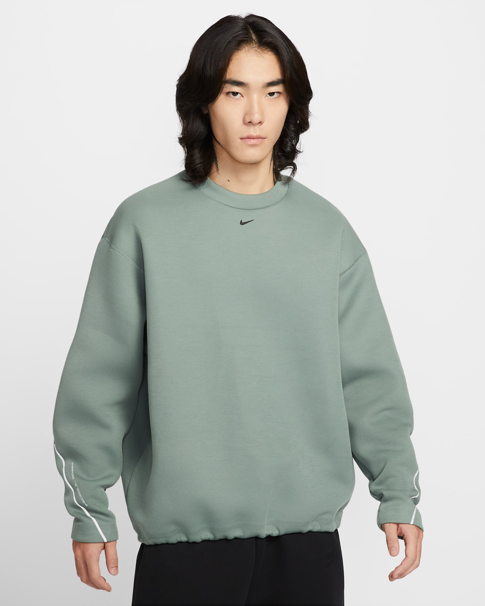 ナイキ テック メンズ フリース ルーズフィット クルー - クレイグリーン/ブラック