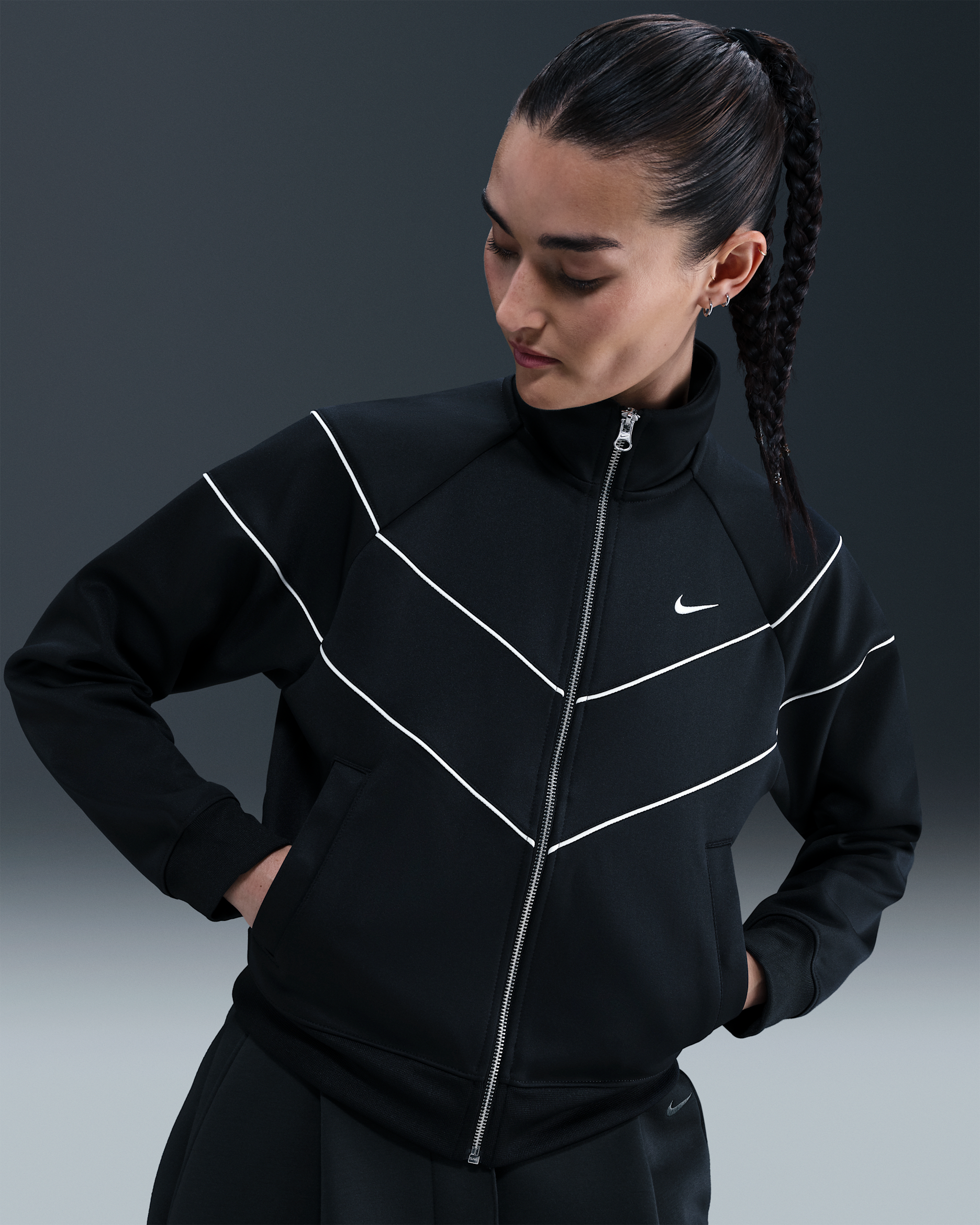 나이키 스포츠웨어 윈드러너 여성 니트 재킷 - 블랙/세일/세일