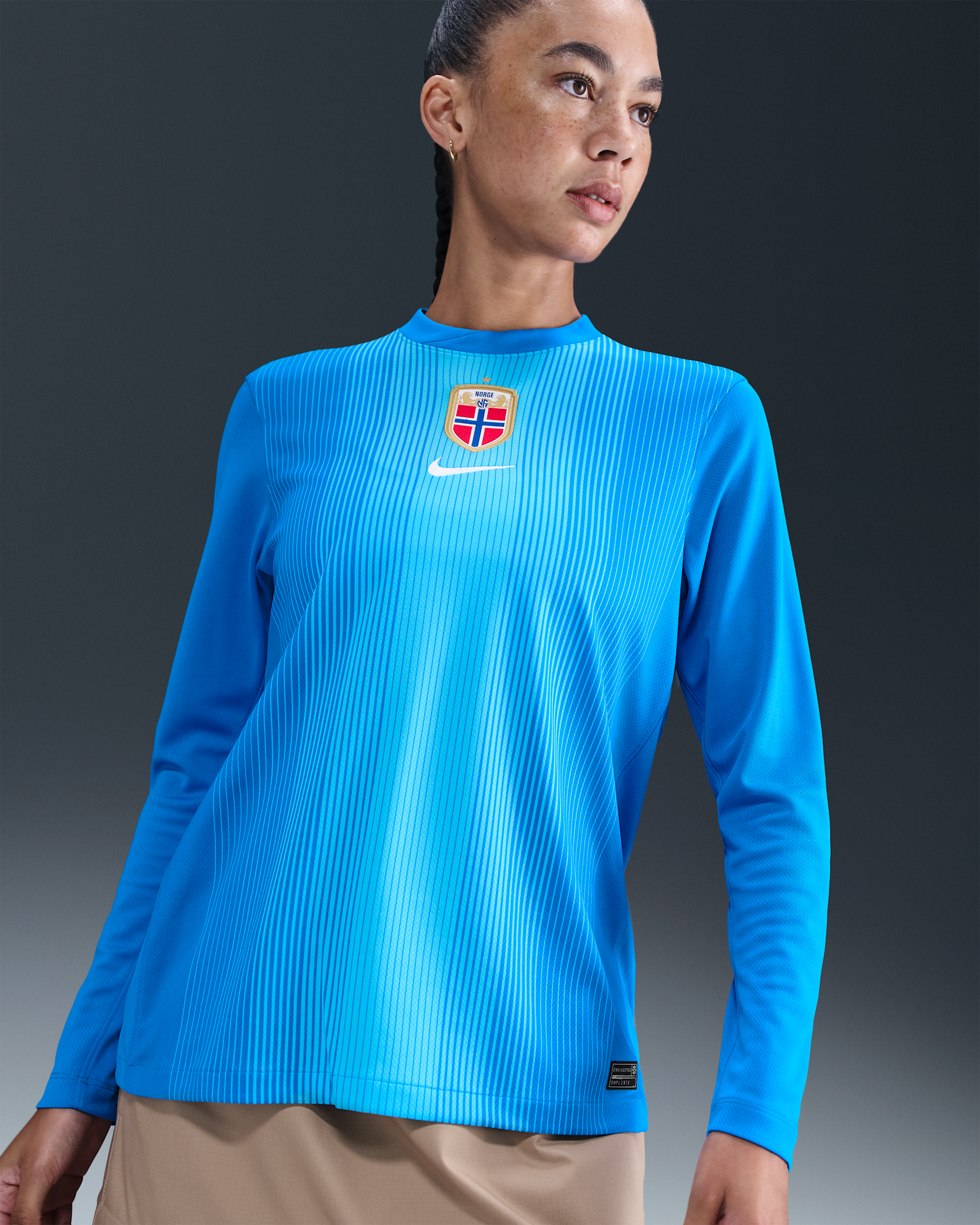 Equipación de portero/a Stadium Noruega 2025/26 Camiseta de fútbol de manga larga Replica Nike Dri-FIT - Mujer - Photo Blue/Baltic Blue/Blanco