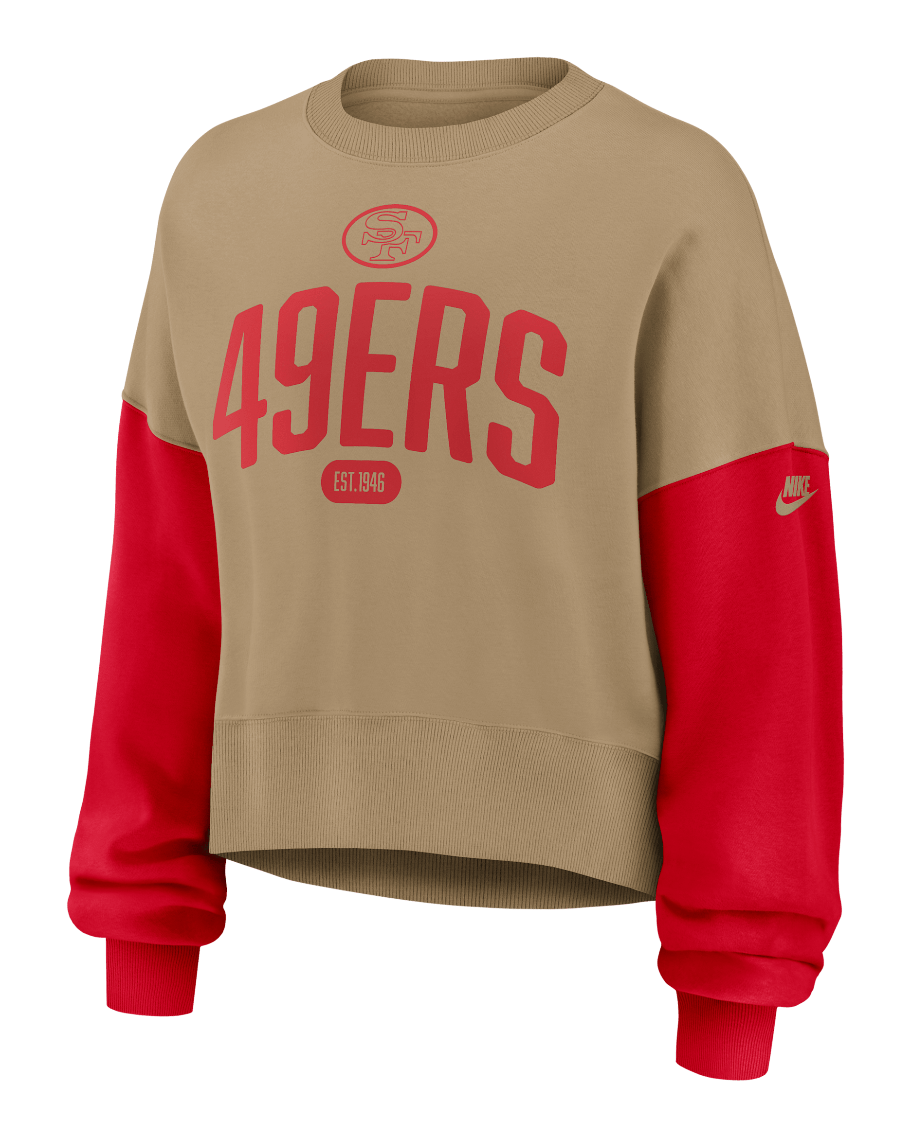 Sudadera de cuello redondo sin cierre Nike de la NFL para mujer San Francisco 49ers Rewind - Tostado/Beige