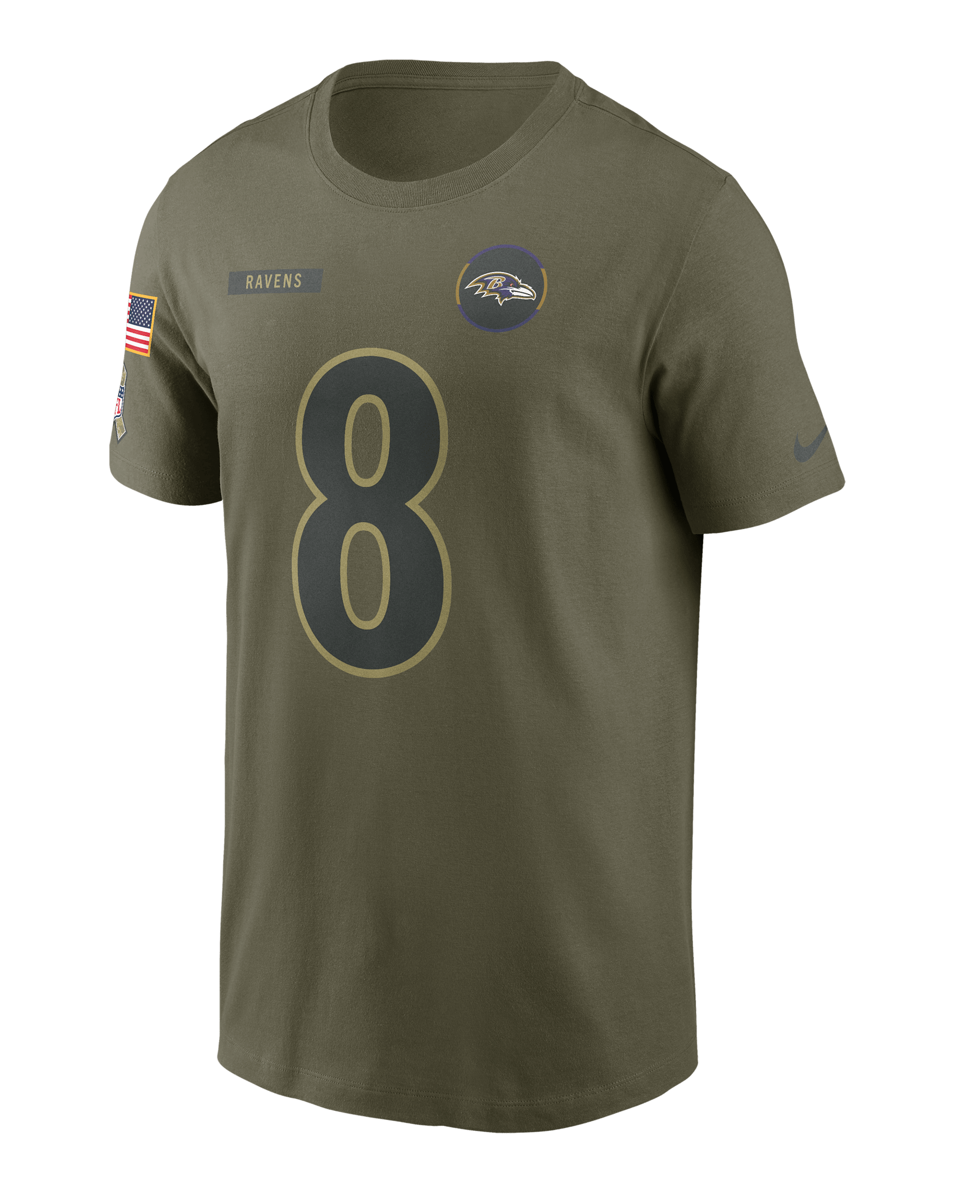 Lamar Jackson Baltimore Ravens Salute To Service Men’s Nike NFL T-Shirt - Olive