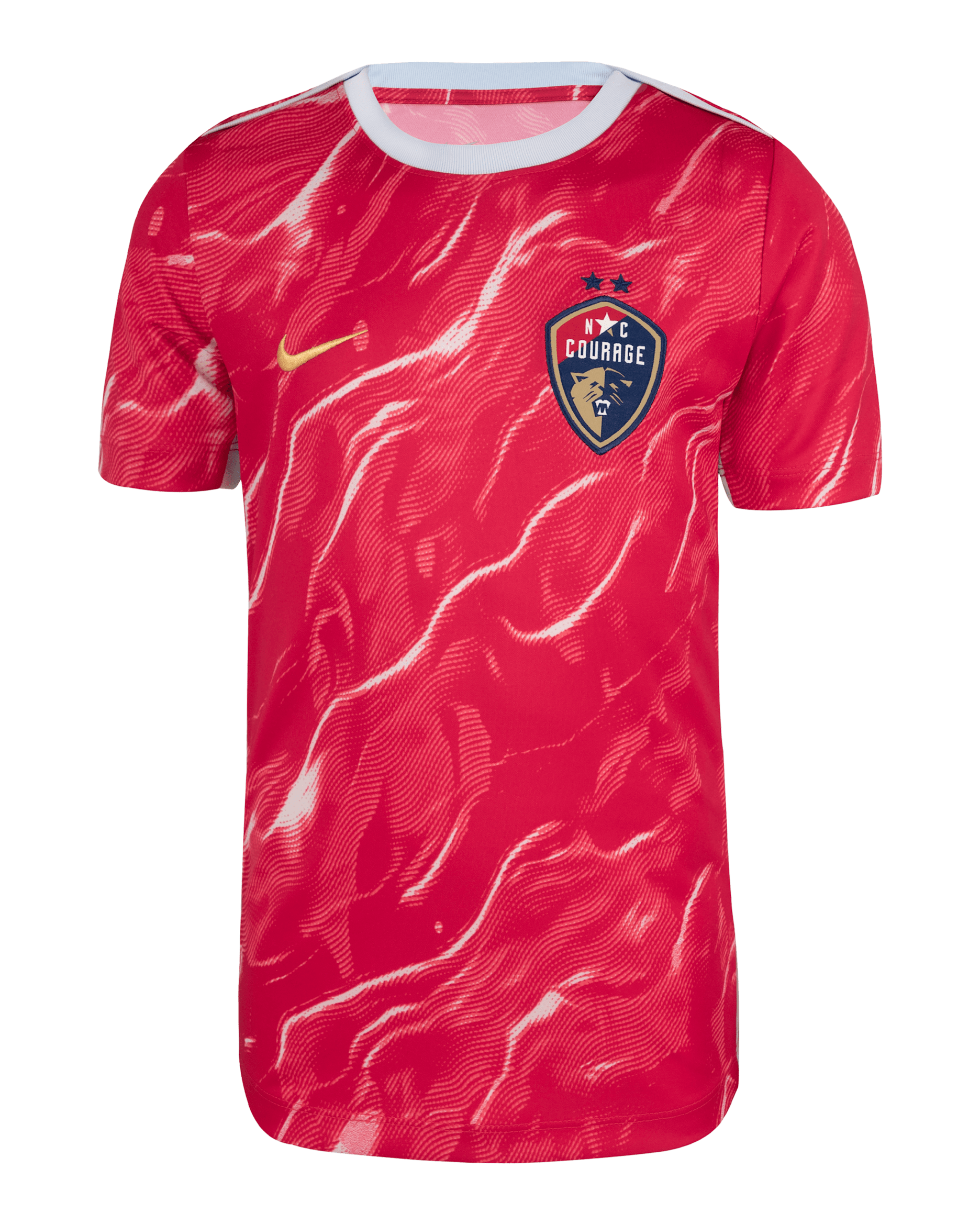 North Carolina Courage 2025 Big Kids' Nike NWSL Short-Sleeve Pre-Match Top - Blue Tint/Very Berry