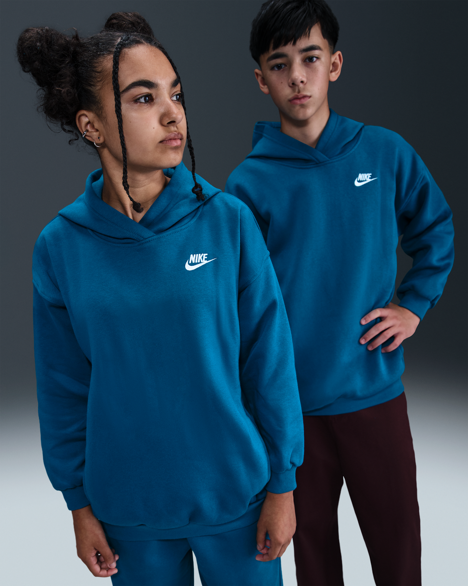 Sudadera con gorro sin cierre oversized para niños talla grande Nike Sportswear Club Fleece - Verde abismo/Verde abismo/Blanco