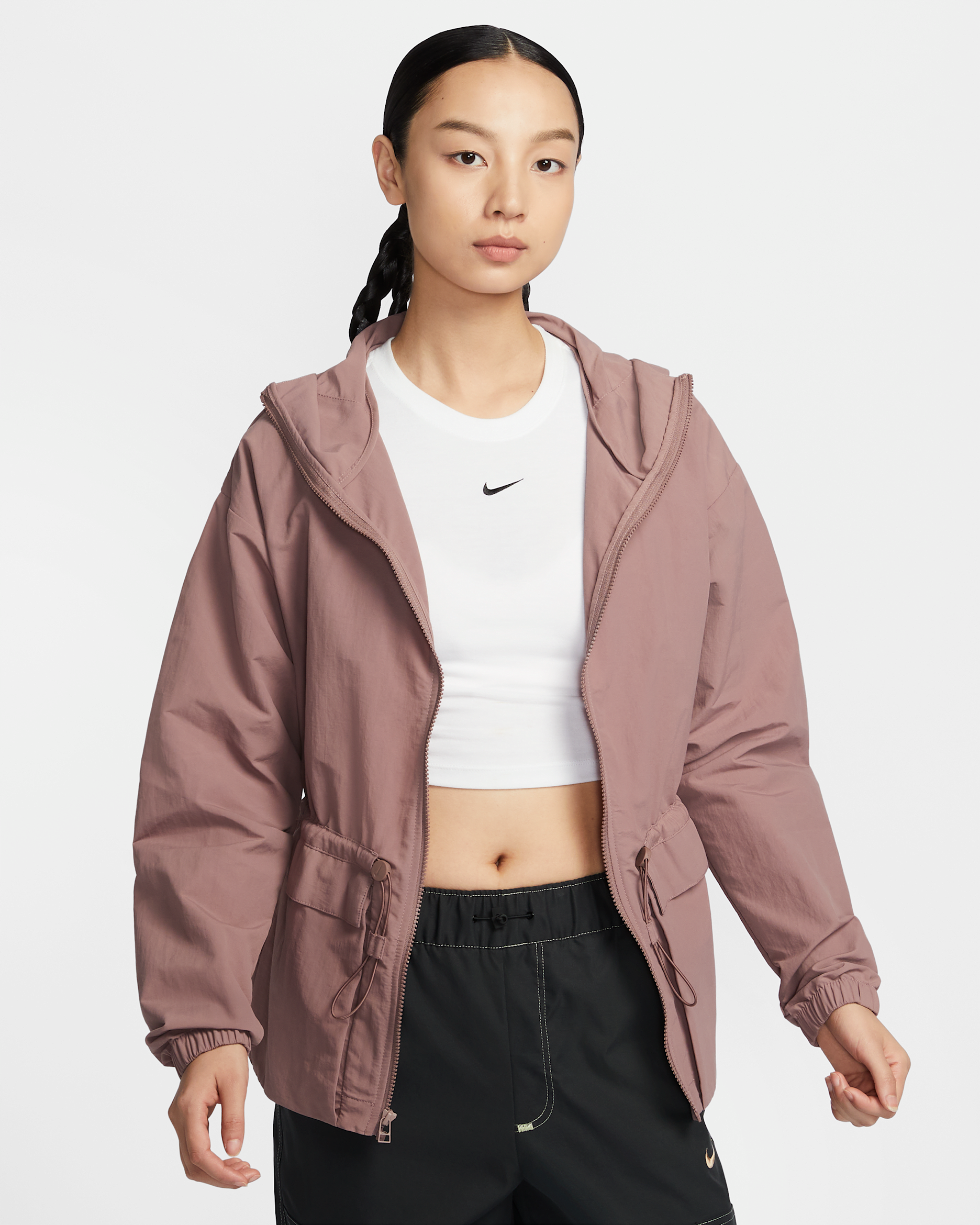 ナイキ スポーツウェア エブリシング ウーブン ウィメンズ オーバーサイズド フーデッド ジャケット - スモーキーモーブ/ブラック