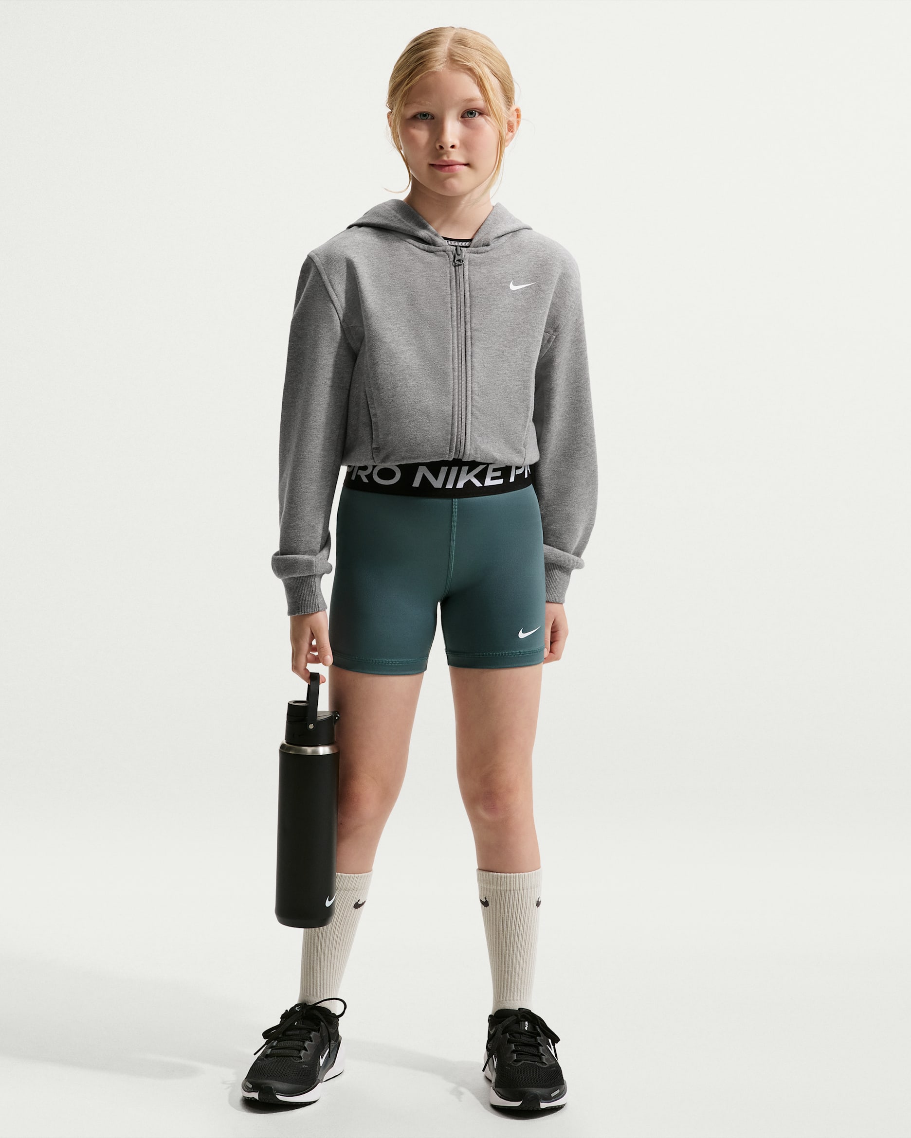 Nike Pro Girls' Shorts - Mineral Slate/White